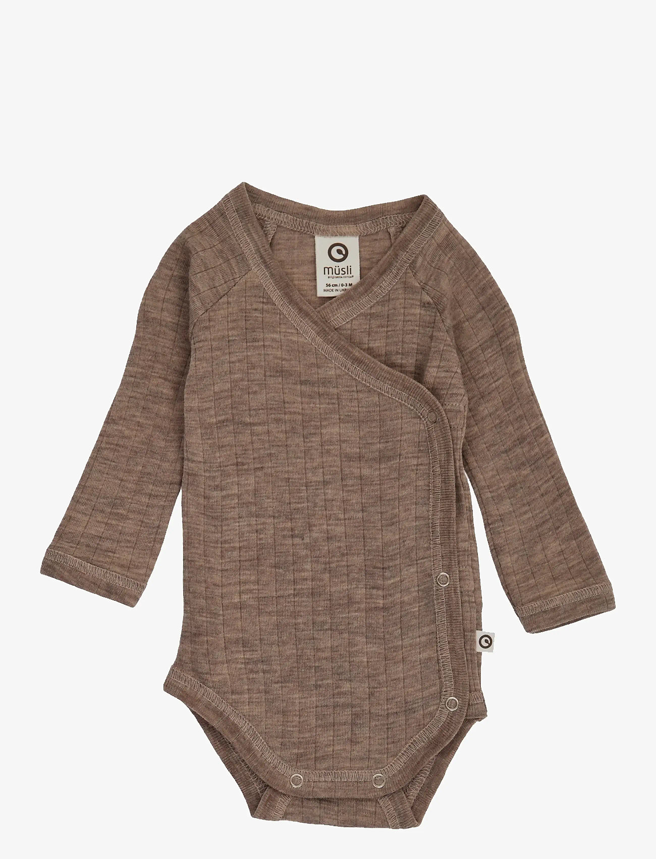 Müsli by Green Cotton - Woolly rib wrap l/s body - slå-om-bodyer - walnut melange - 1