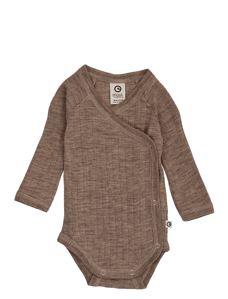 Müsli by Green Cotton - Woolly rib wrap l/s body - slå-om-bodyer - walnut melange - 1