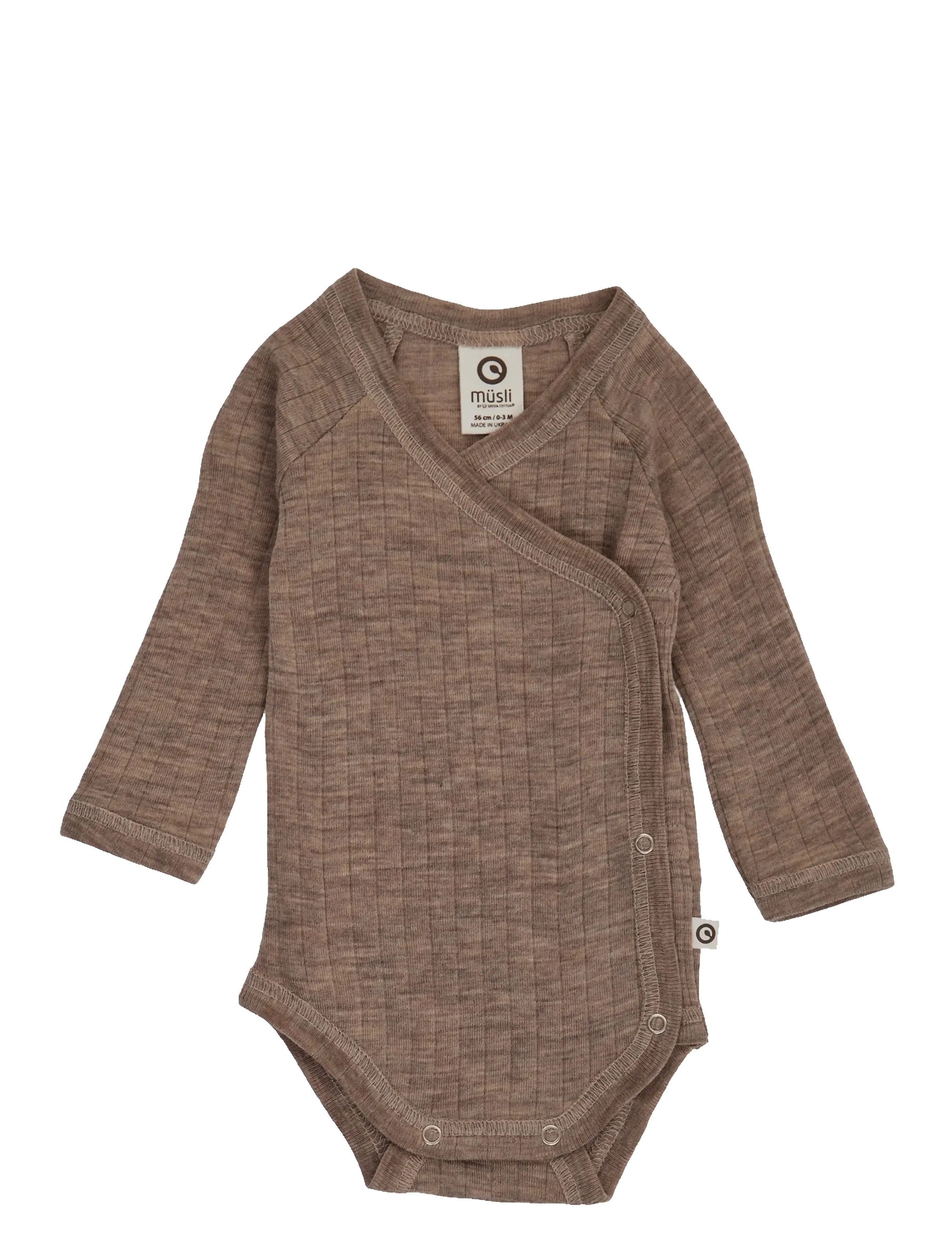 Müsli by Green Cotton Woolly rib wrap l/s body - Base layers - WALNUT MELANGE / brown