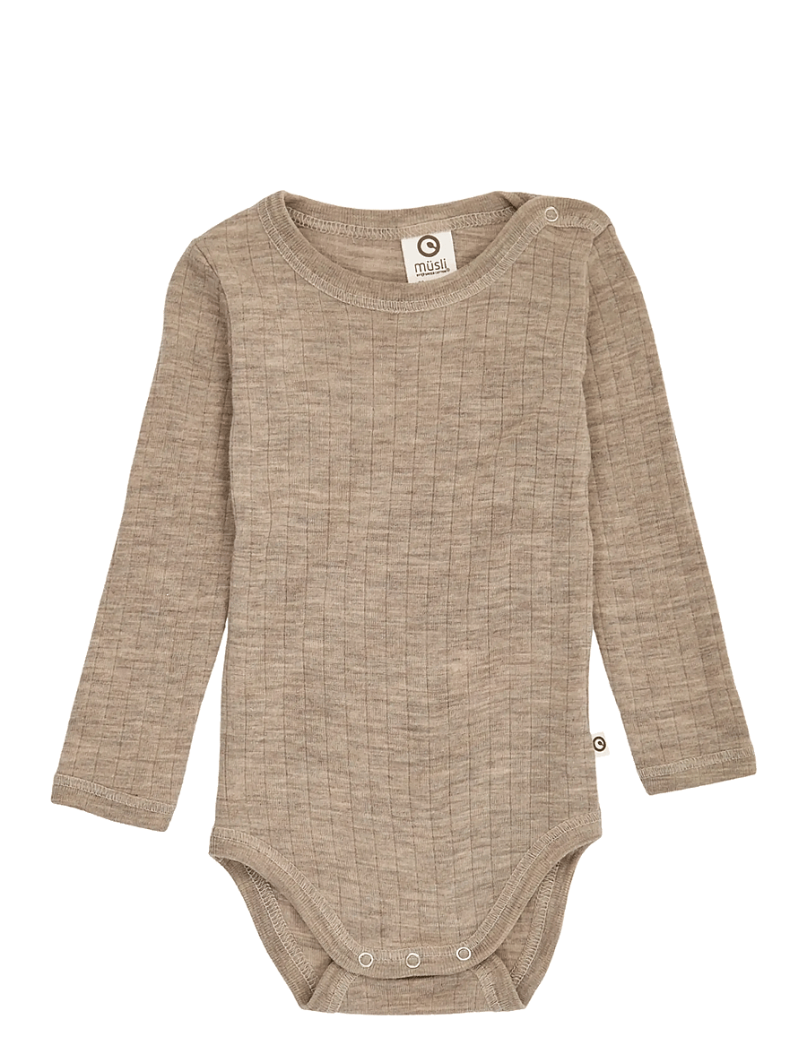 Müsli by Green Cotton - Woolly rib l/s body - uldundertøj baby - balsam melange - 0