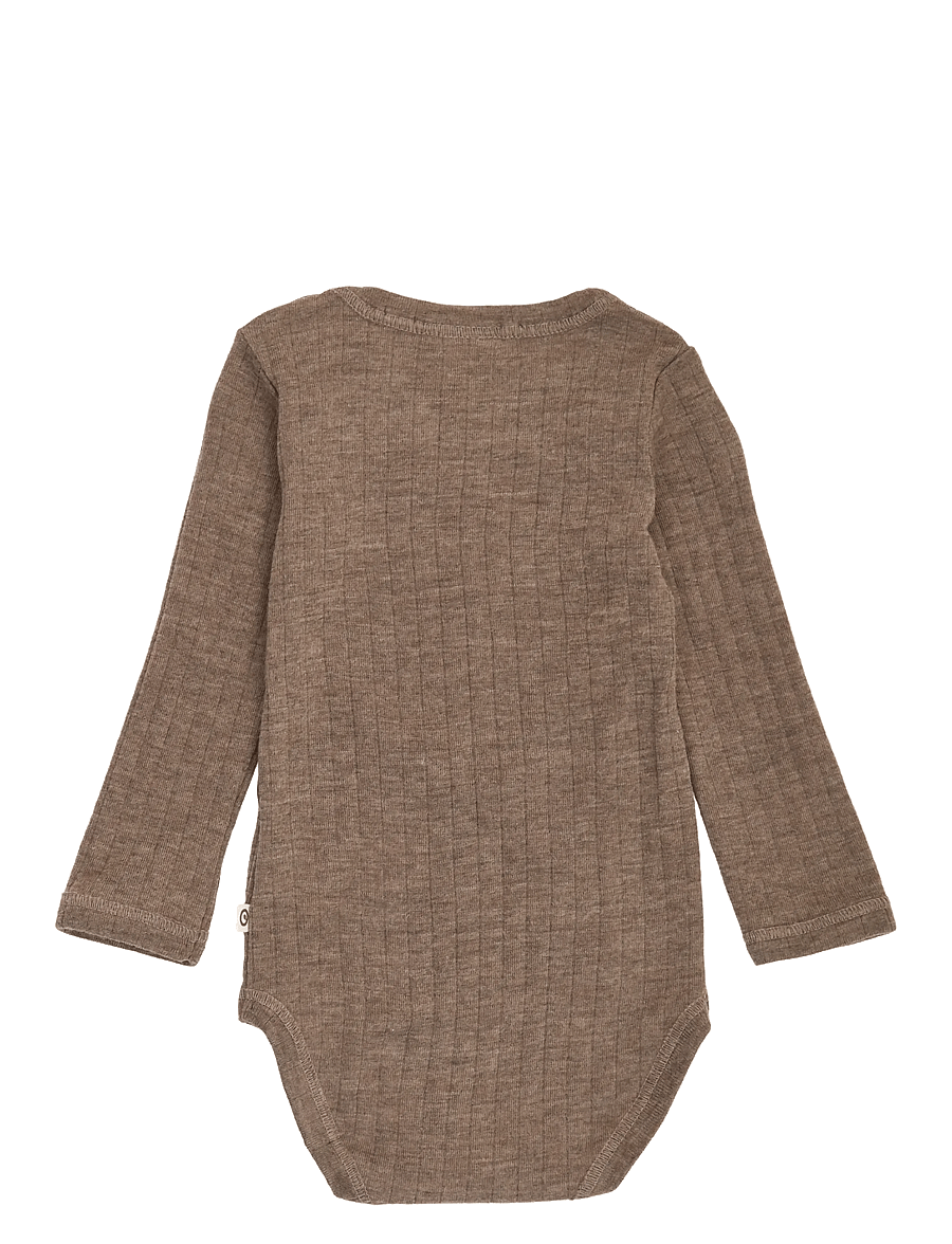 Müsli by Green Cotton - Woolly rib l/s body - uldundertøj baby - walnut melange - 1