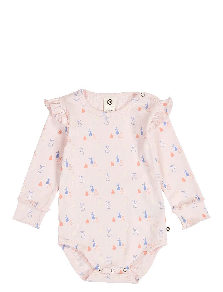 Müsli by Green Cotton - Picnic frill l/s body - langærmede bodyer - primrose/ shell blue/ tofu - 0