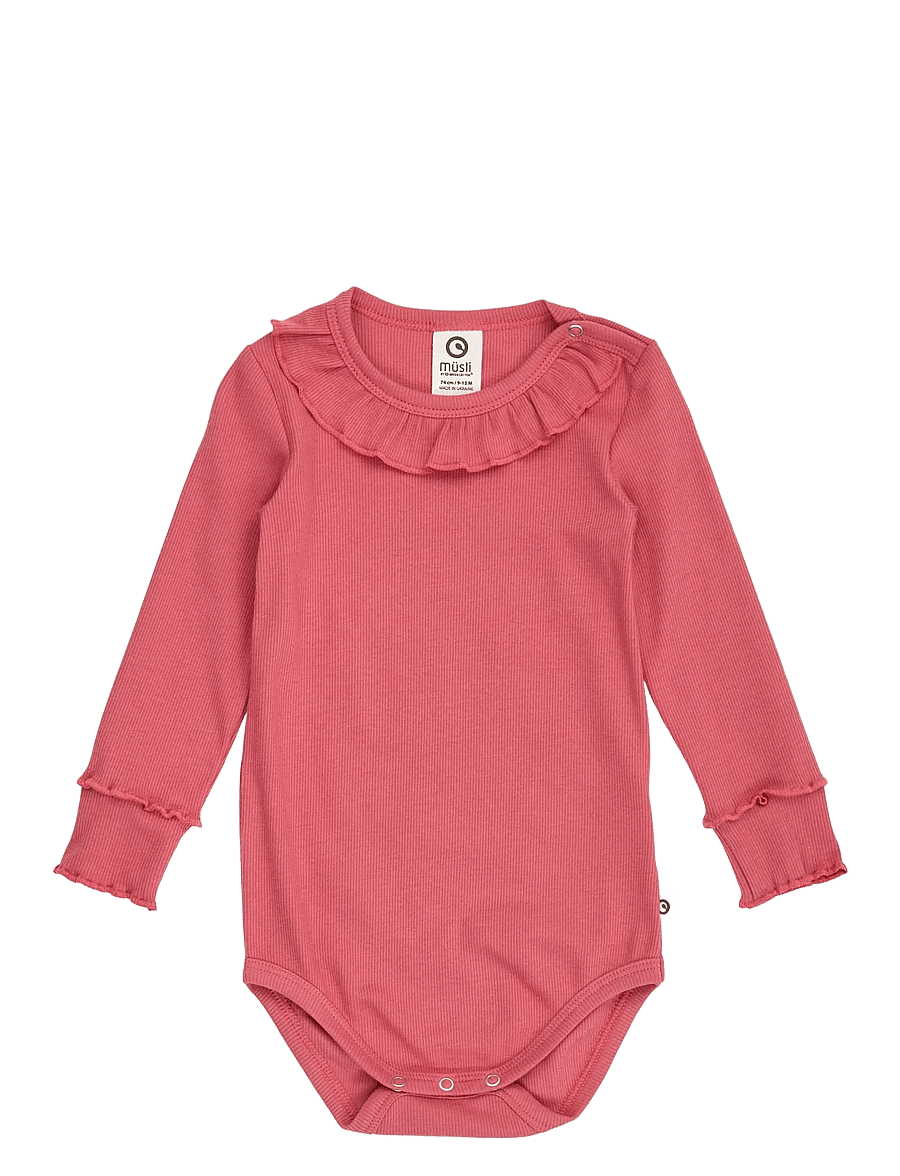 Müsli - Cozy me rib frill collar l/s body - langärmelige bodys - baroque rose - 0