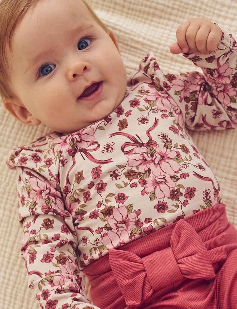 Müsli - Bouquet puff l/s body - langärmelige bodys - oak/ blush/ baroque rose - 0
