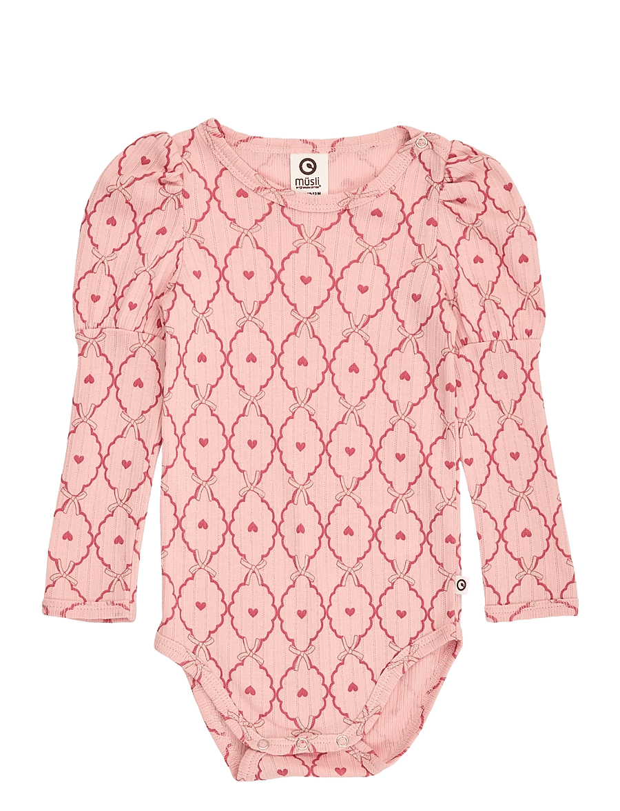Müsli - Love puff l/s body - langärmelige bodys - blush/ baroque rose/ oak - 0