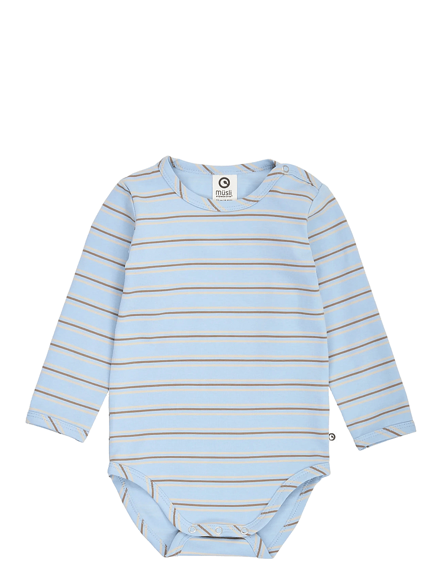 Müsli - Storybook stripe l/s body - langärmelige bodys - soft blue/ walnut/ oak - 0
