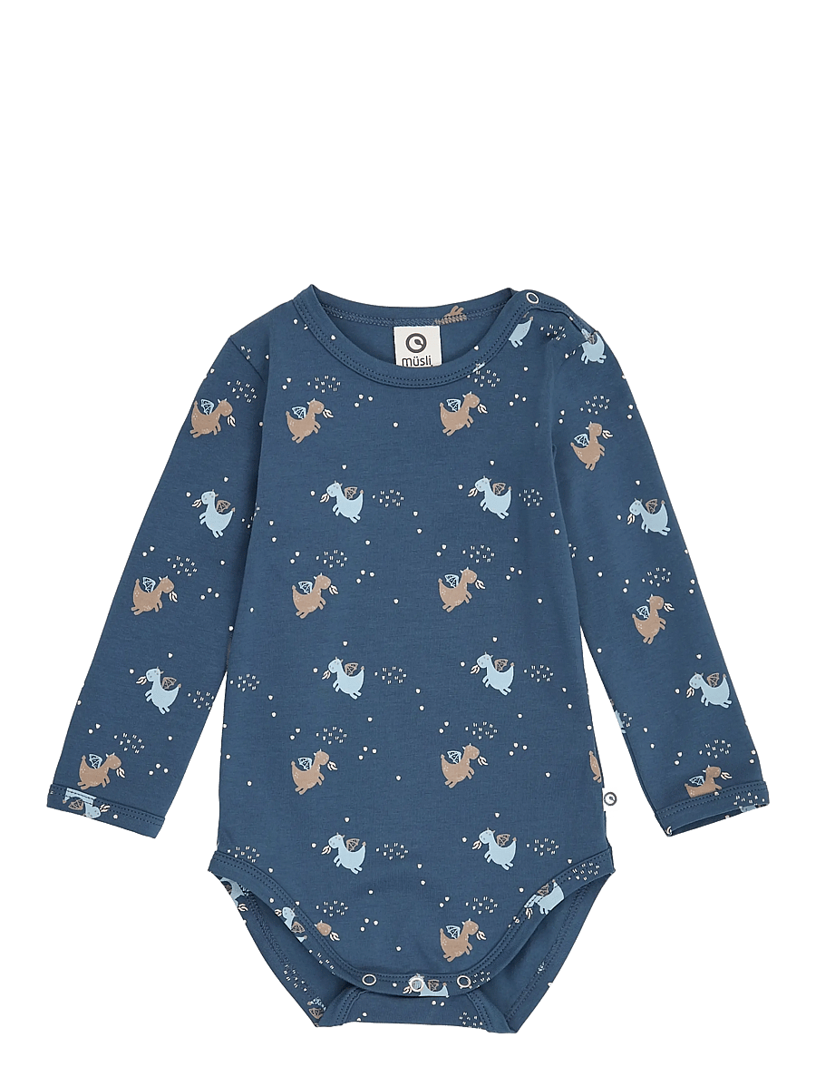 Müsli - Storybook l/s body - langärmelige bodys - navy/ soft blue/ walnut - 0
