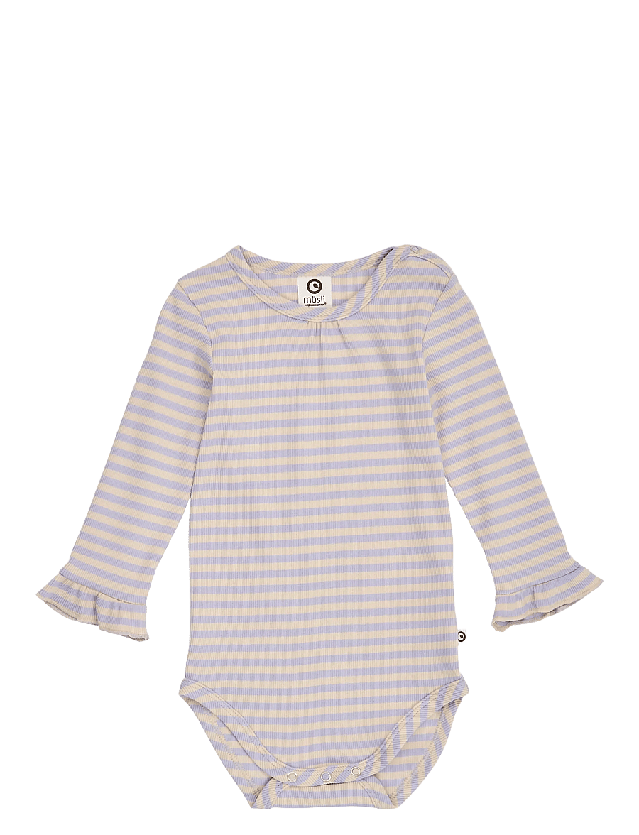 Müsli - Stripe rib ruffle l/s body - langärmelige bodys - oak/ mauve - 0