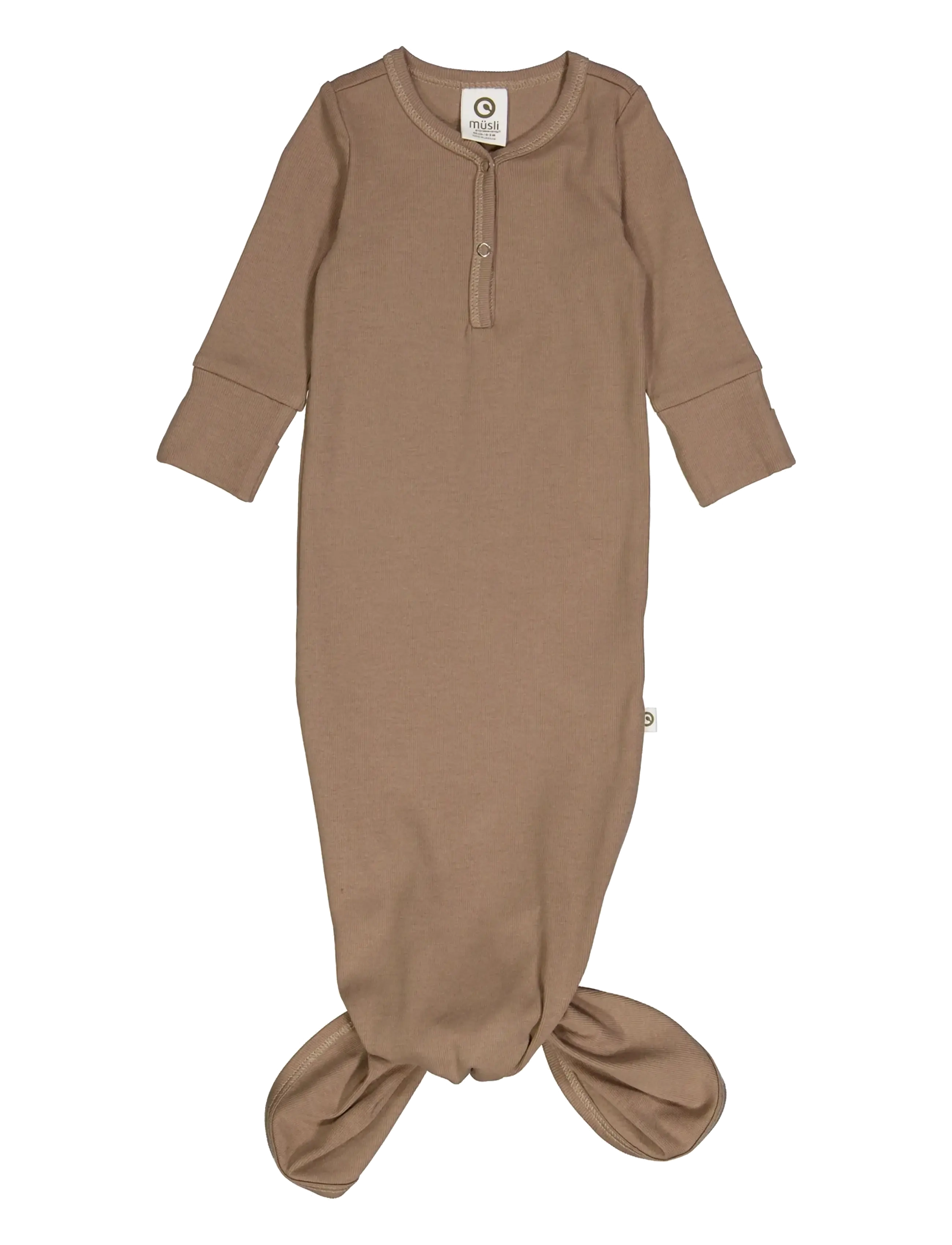 Müsli by Green Cotton Rib l/s knot gown - Natkjoler - WALNUT / brown