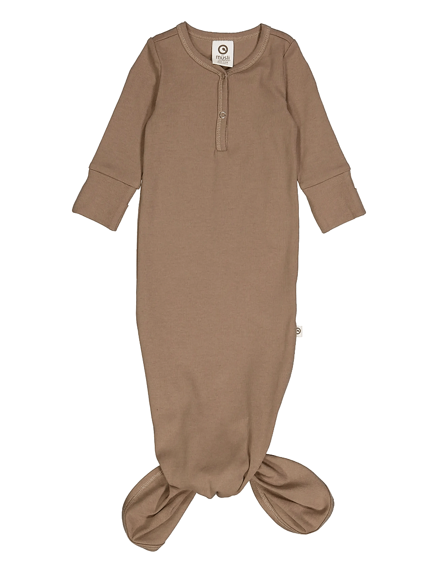 Müsli by Green Cotton - Rib l/s knot gown - chemises de nuit - walnut - 1