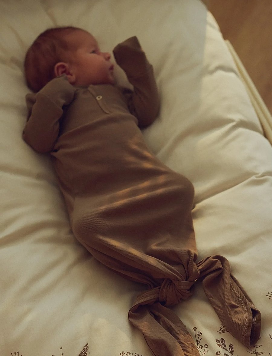 Müsli by Green Cotton - Rib l/s knot gown - chemises de nuit - walnut - 0