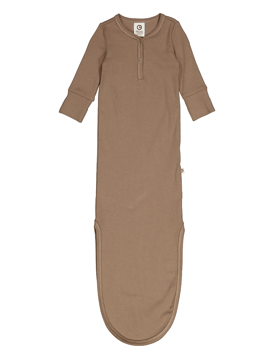 Müsli by Green Cotton - Rib l/s knot gown - chemises de nuit - walnut - 3