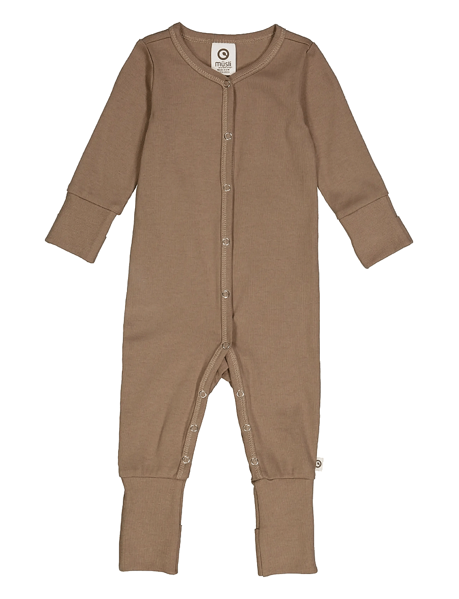 Müsli by Green Cotton - Rib bodysuit - långärmade bodysuits - walnut - 1