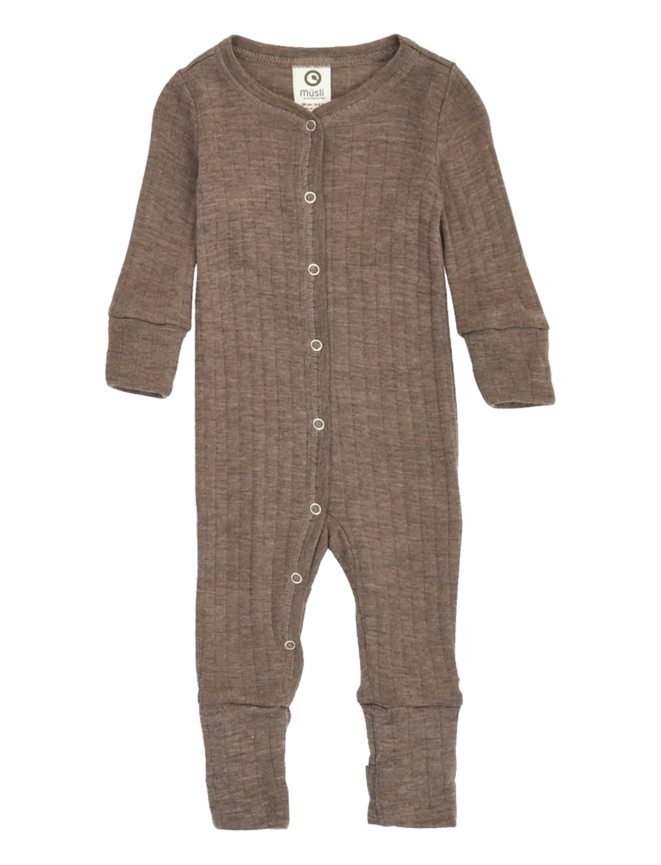Müsli by Green Cotton Woolly rib bodysuit - Langærmede heldragter - WALNUT MELANGE / brown