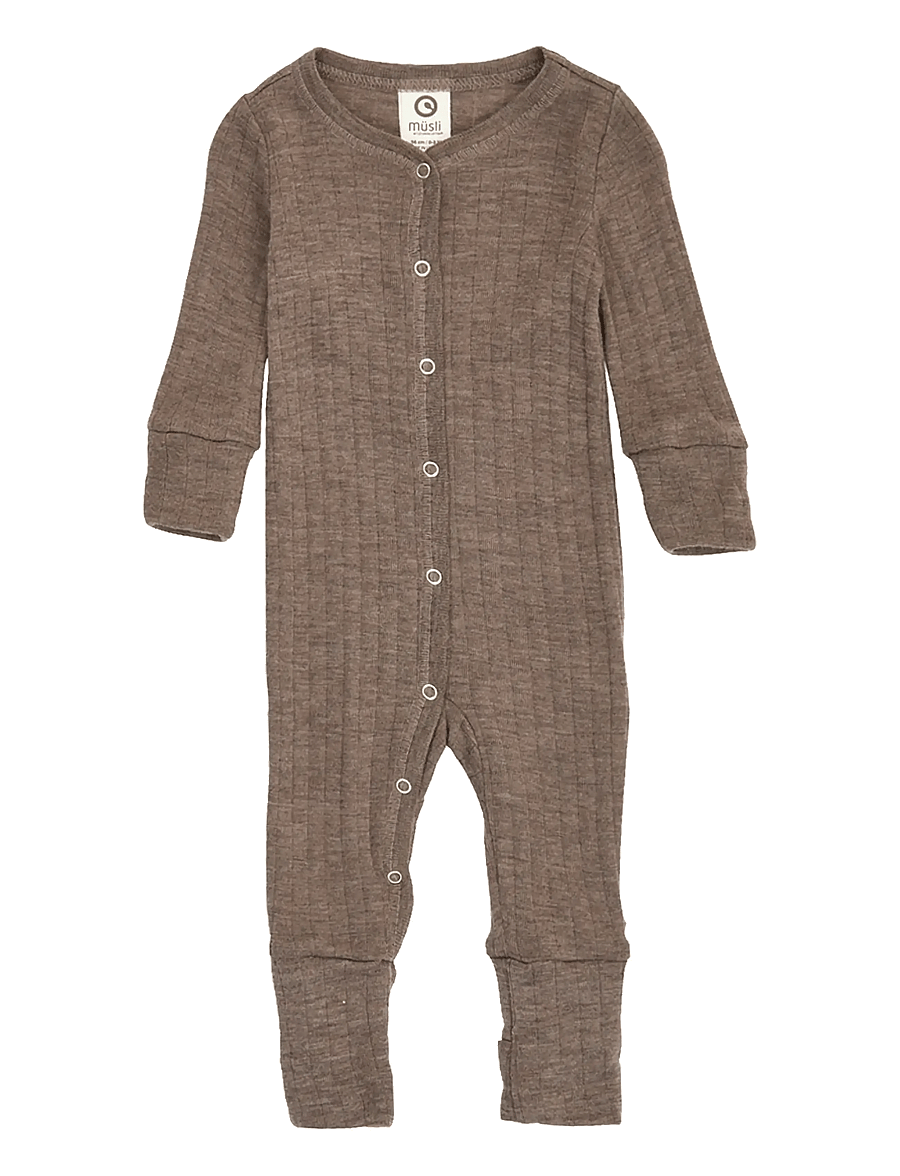 Müsli by Green Cotton - Woolly rib bodysuit - baselayer til baby - walnut melange - 1