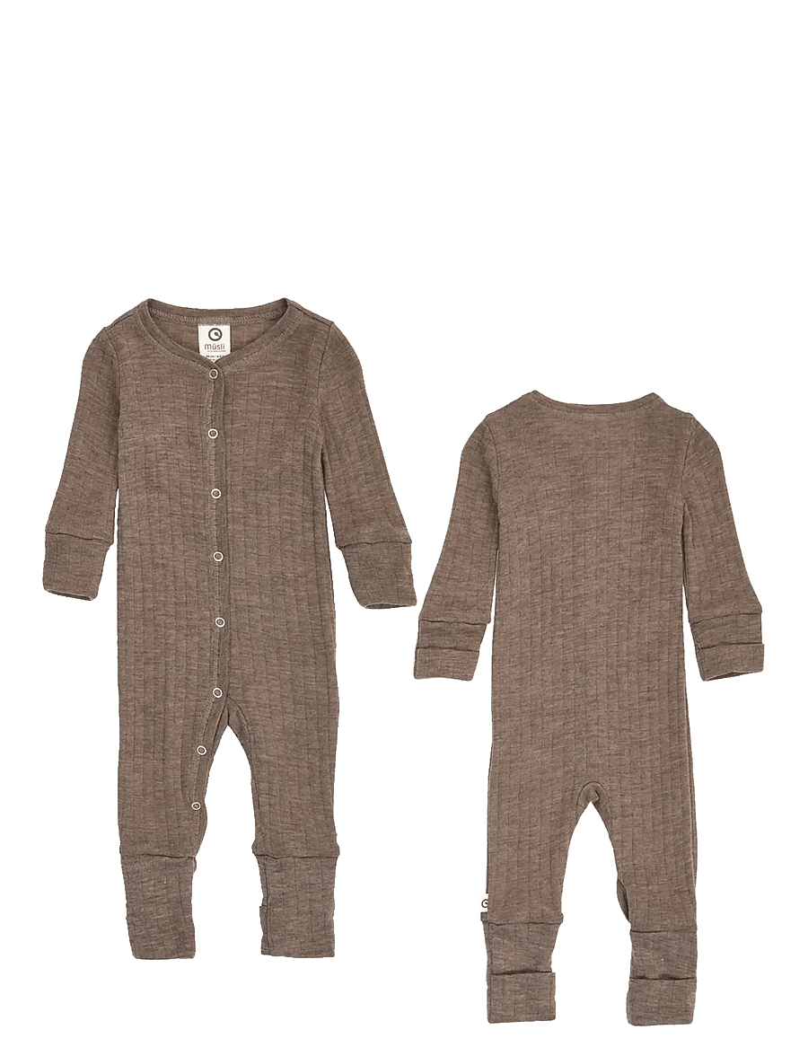 Müsli by Green Cotton - Woolly rib bodysuit - baselayer til baby - walnut melange - 3
