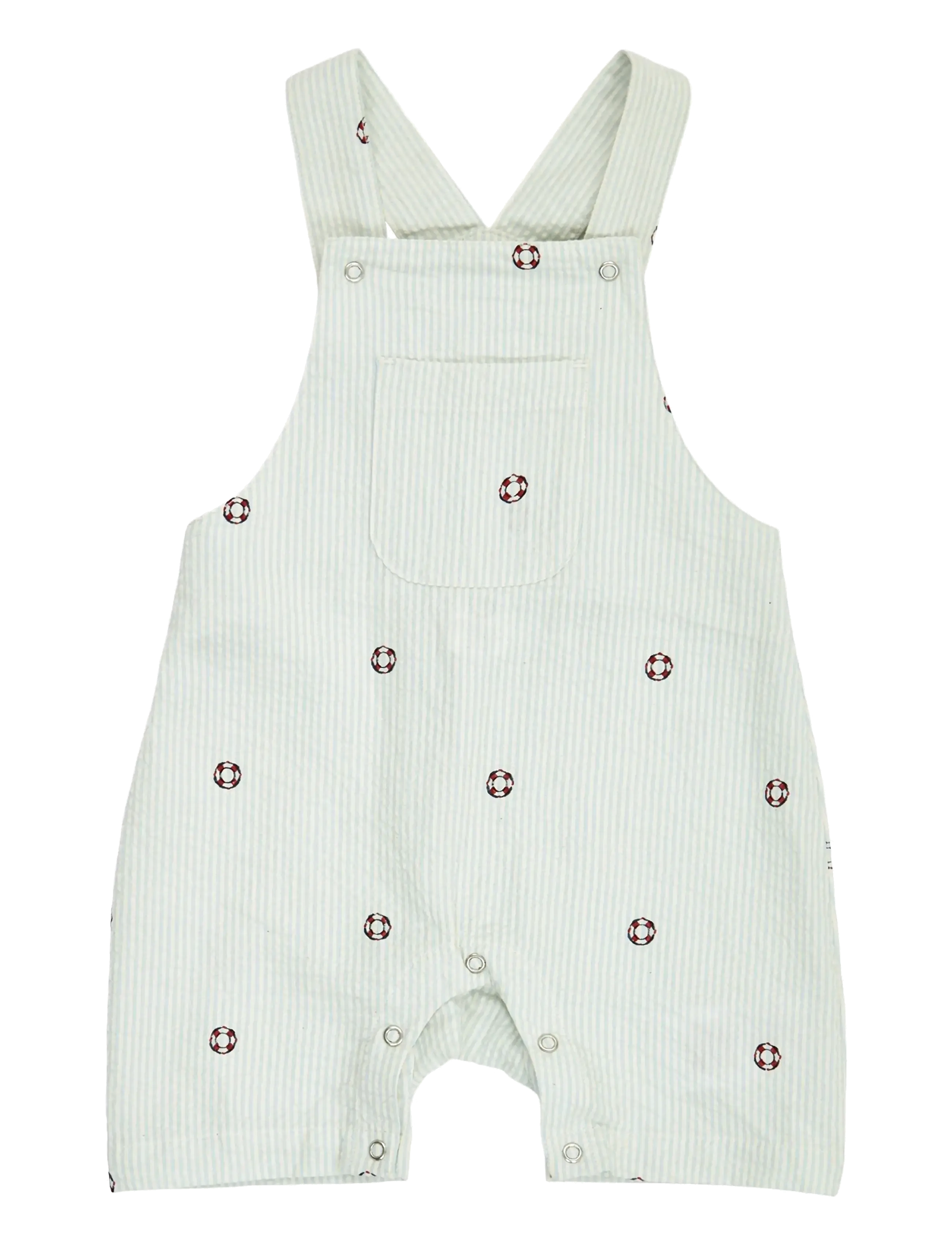 Müsli by Green Cotton Seersucker stripe overalls baby - Jumpsuits - TOFU/ OCEAN/ MINERAL RED / green