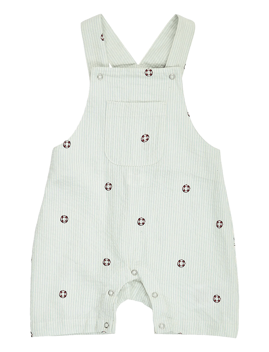 Müsli by Green Cotton - Seersucker stripe overalls baby - buksedragter - tofu/ ocean/ mineral red - 1