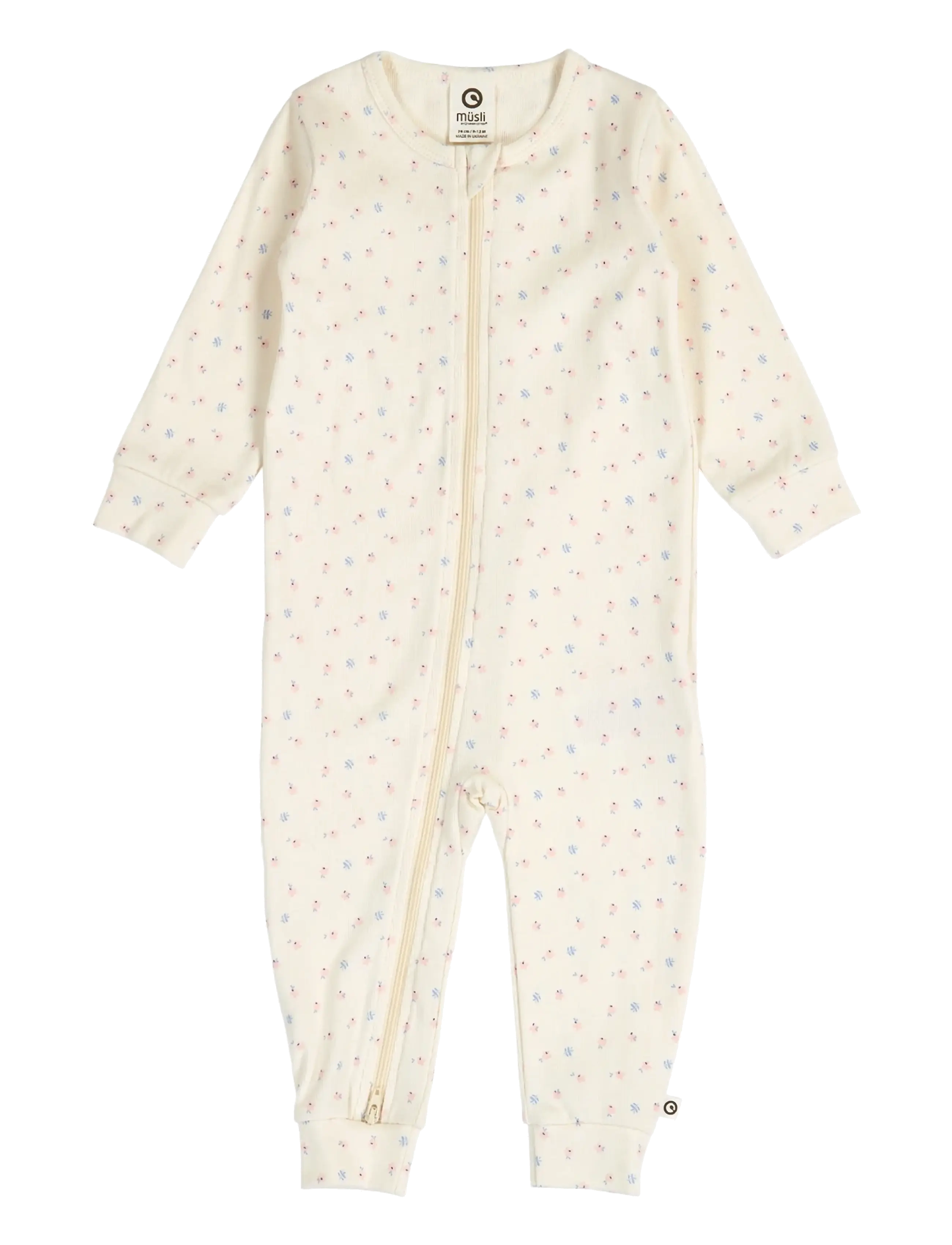 Müsli by Green Cotton Spring zip bodysuit - Baby 0-2 år - TOFU/ NECTAR/ SHELL BLUE / cream