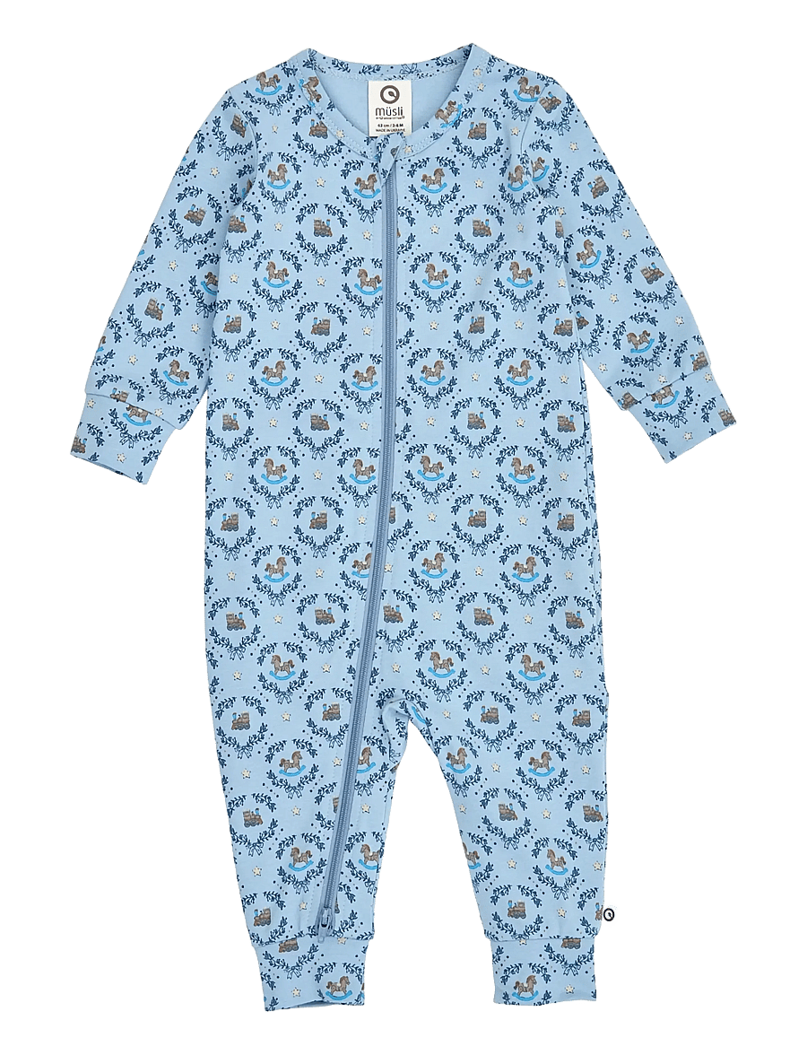 Müsli - Heritage train zip bodysuit - soft blue/ navy/ oak - 0