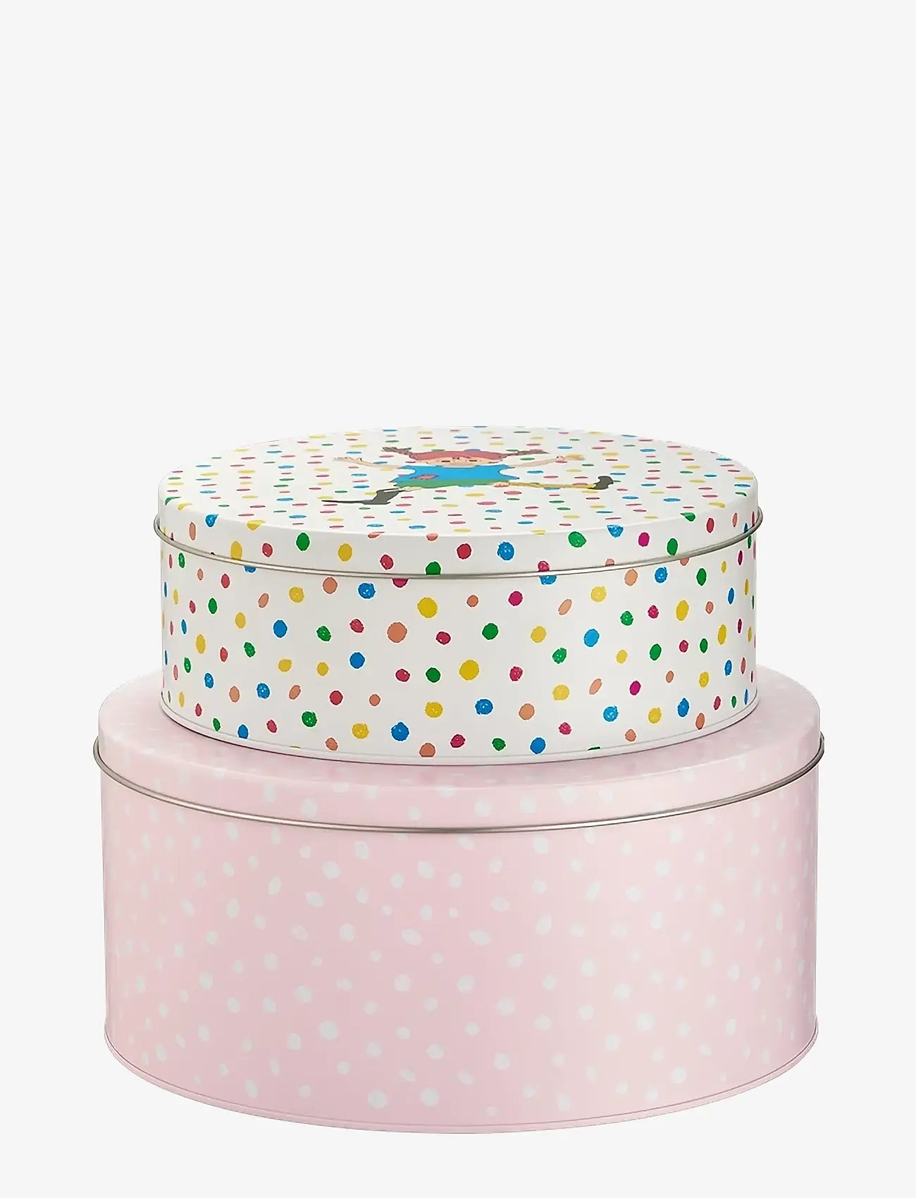 Pippi Longstocking - Tin jars 2-set, Pippi and the Horse/Hoppsansa - storage boxes - pink/white - 0