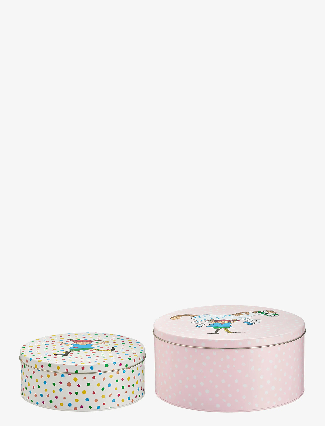 Pippi Longstocking - Tin jars 2-set, Pippi and the Horse/Hoppsansa - storage boxes - pink/white - 1