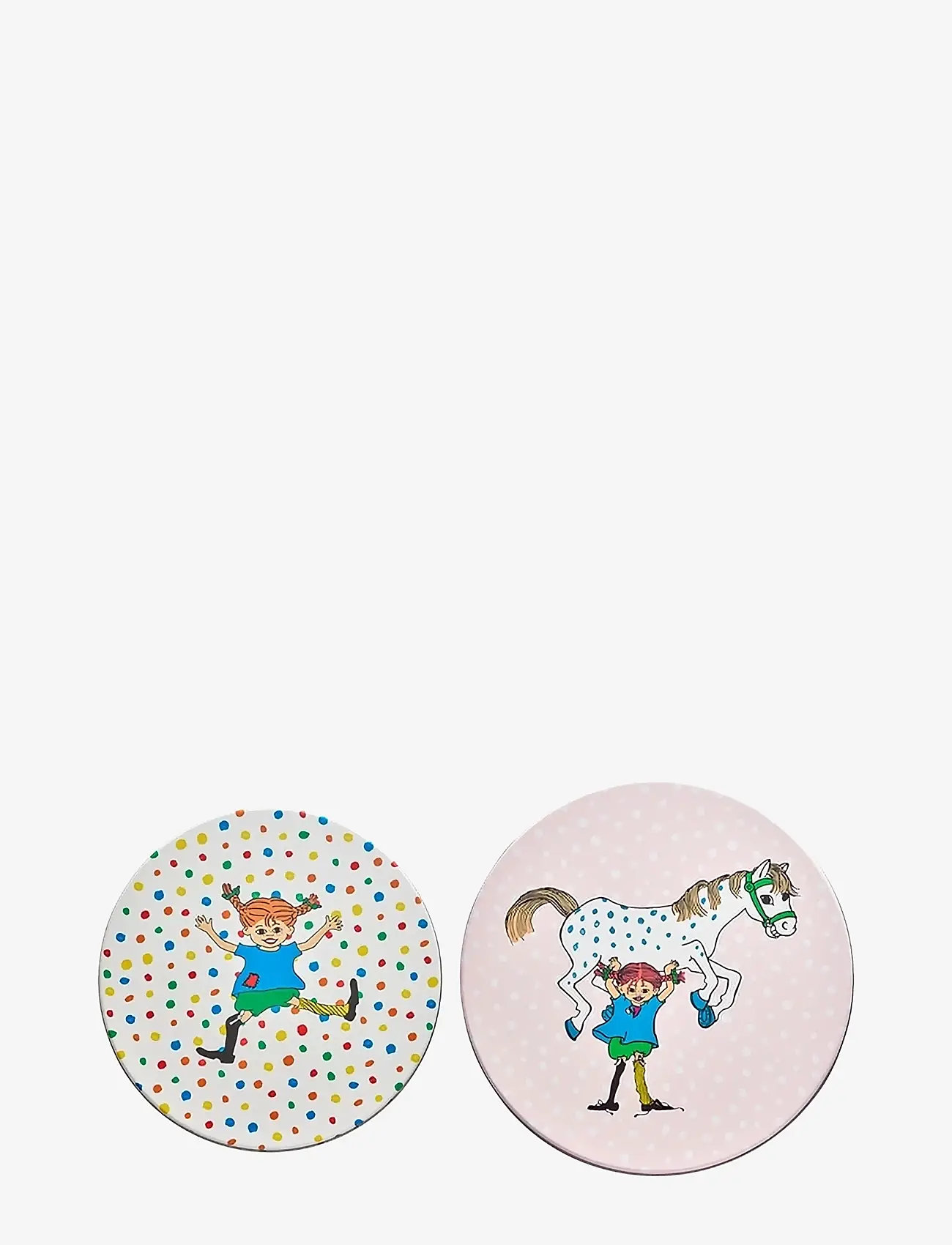 Pippi Longstocking - Tin jars 2-set, Pippi and the Horse/Hoppsansa - storage boxes - pink/white - 2