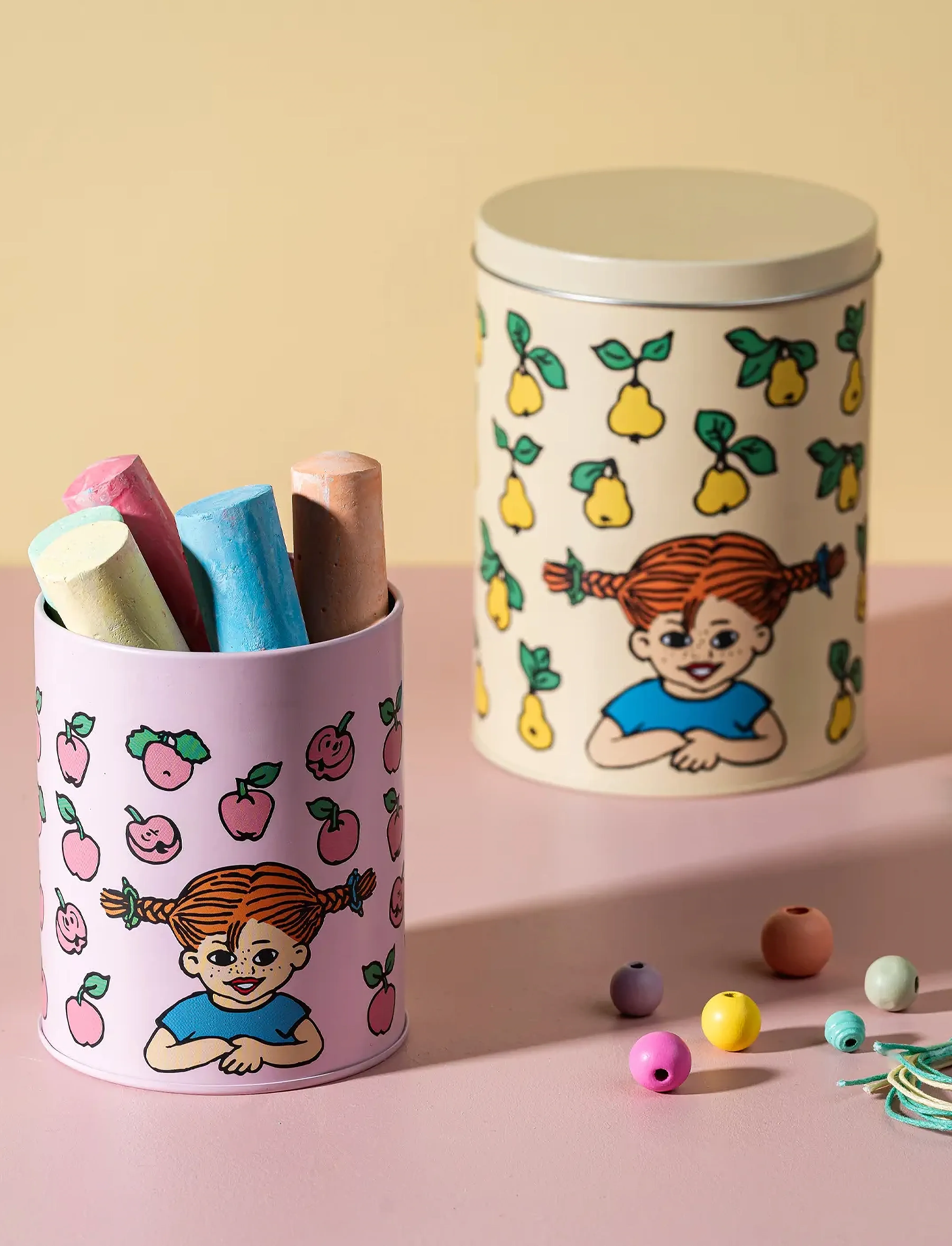 Muurla Pippi-Dåser Med Frugter, Sæt 2 Stk., One Size, Kitchen Storage, Mehrfarbig/gemustert - Jars, Kinder