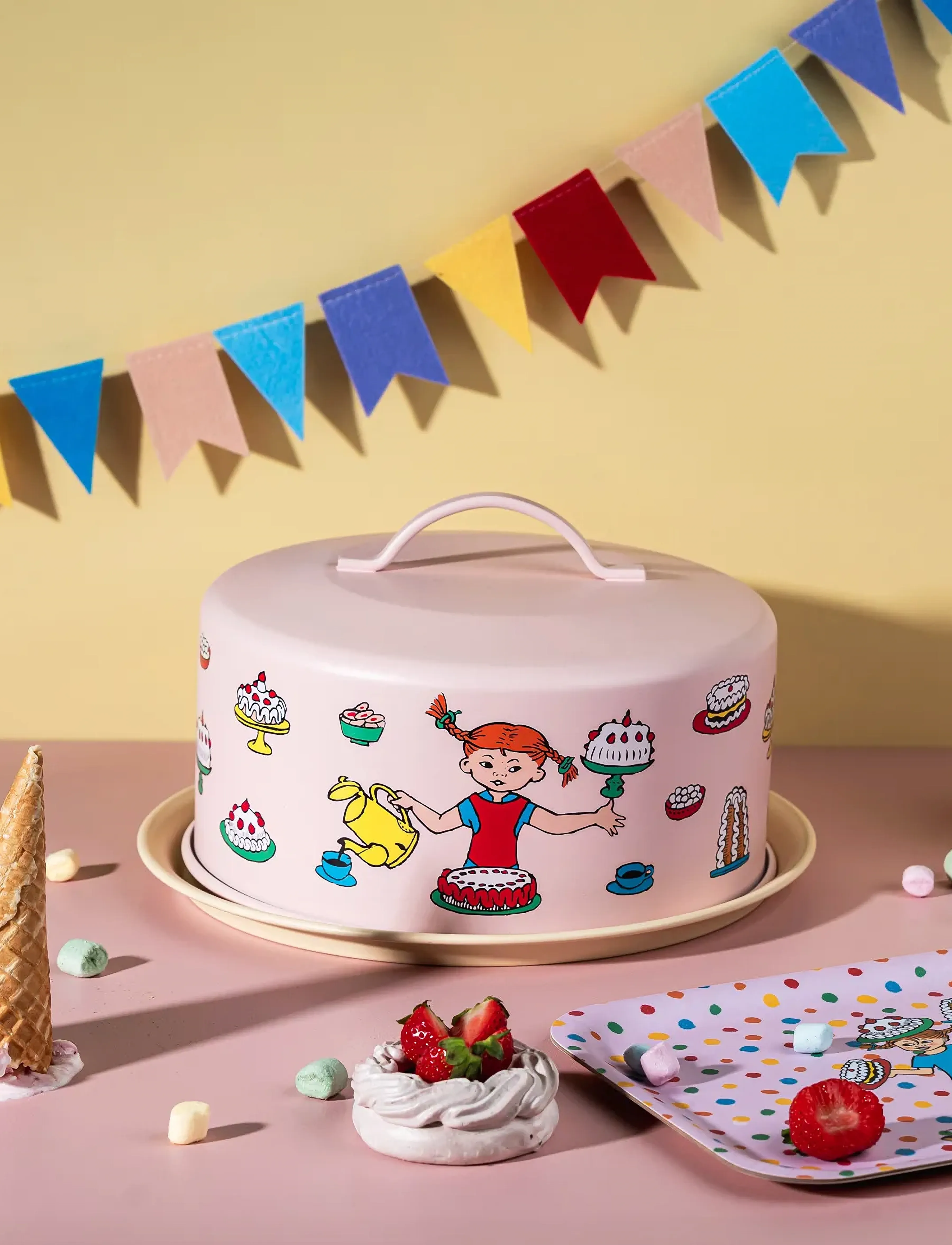Muurla - Pippi cake plate and dome Birthday - pink - 5