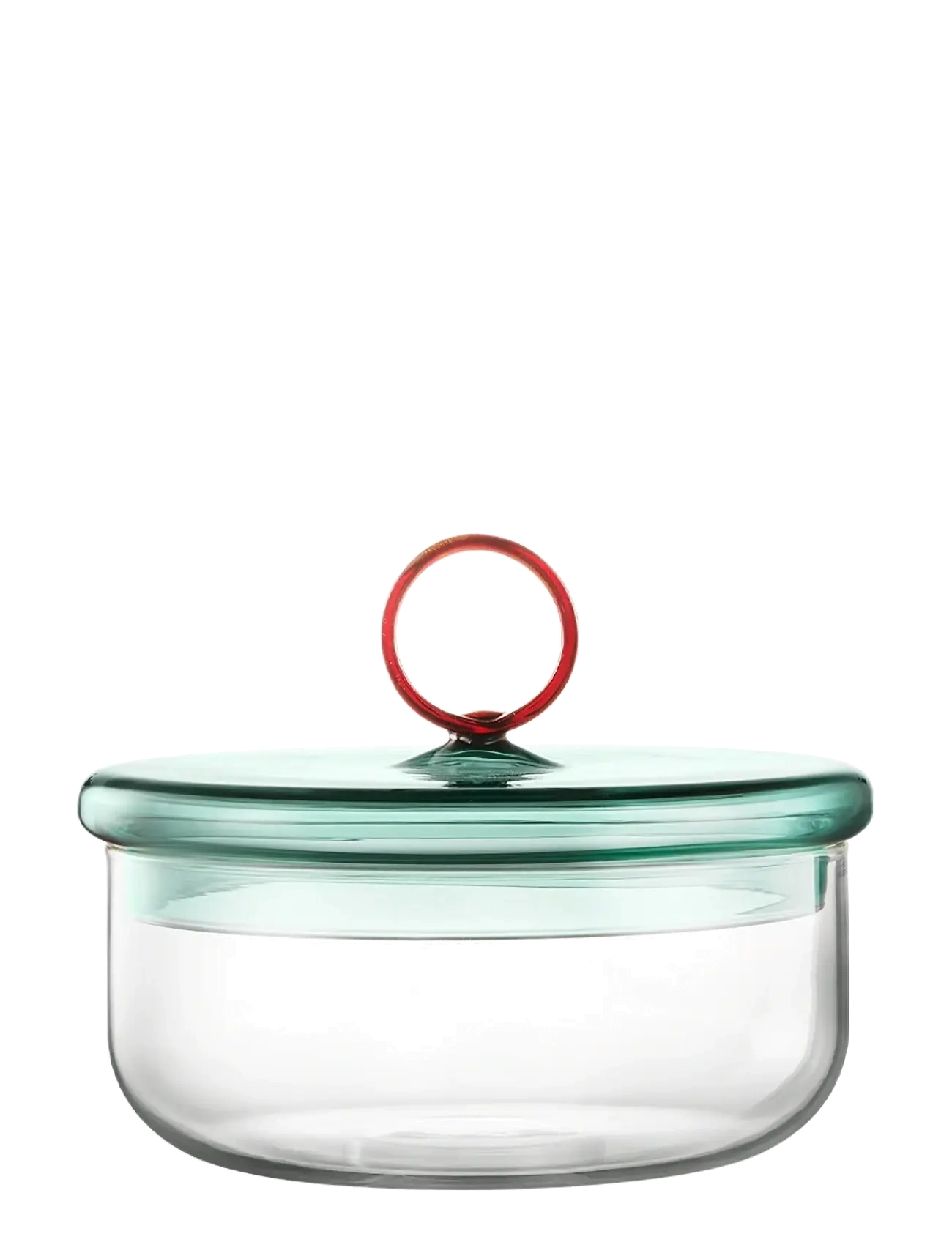 Loop low jar w lid 12cm, clear/teal/amber - CLEAR