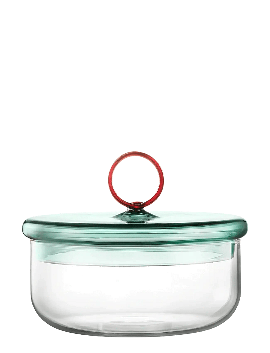 Muurla - Loop low jar w lid 12cm, clear/teal/amber - säilituspurgid - clear - 1