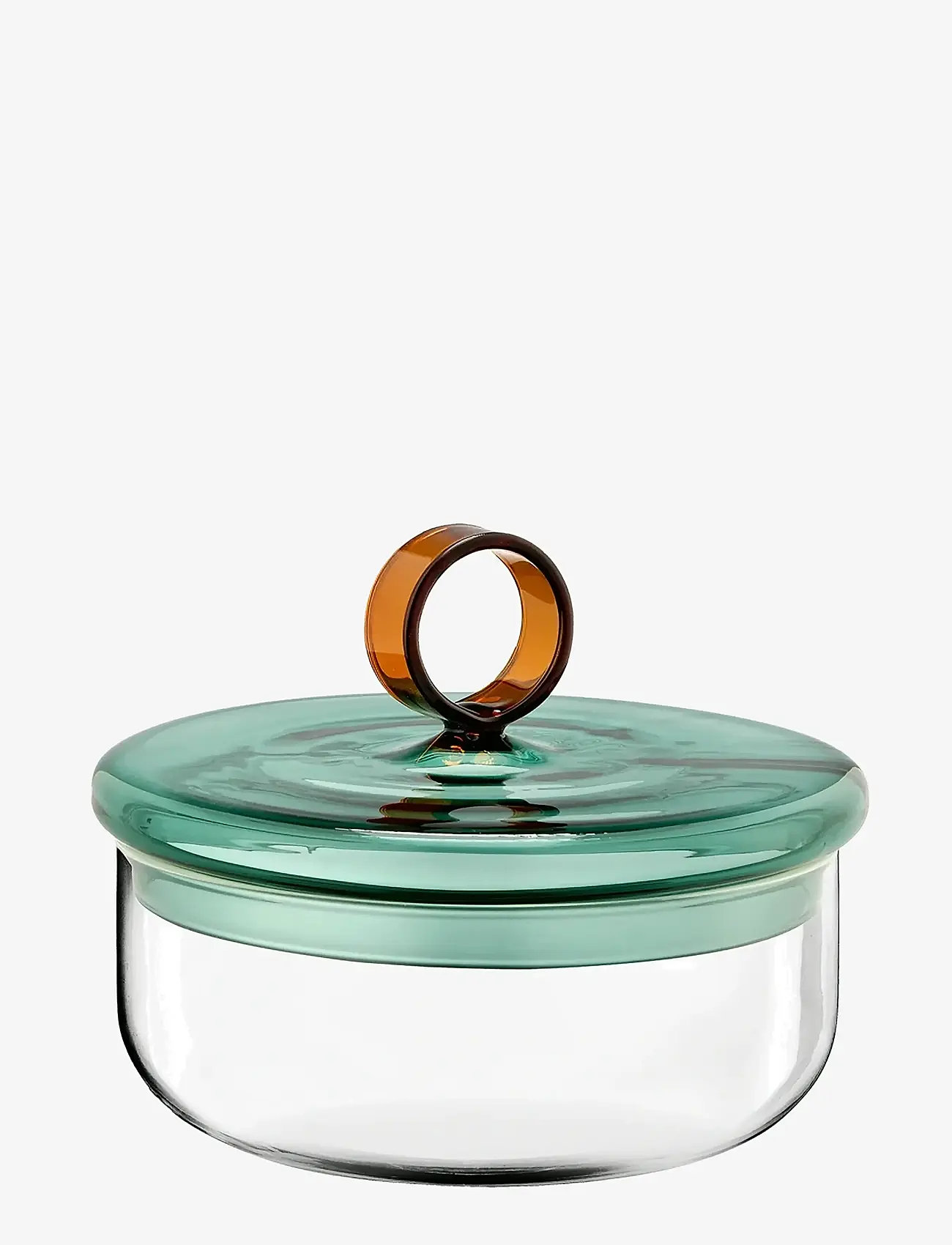 Muurla - Loop low jar w lid 12cm, clear/teal/amber - nach preis einkaufen - clear - 1