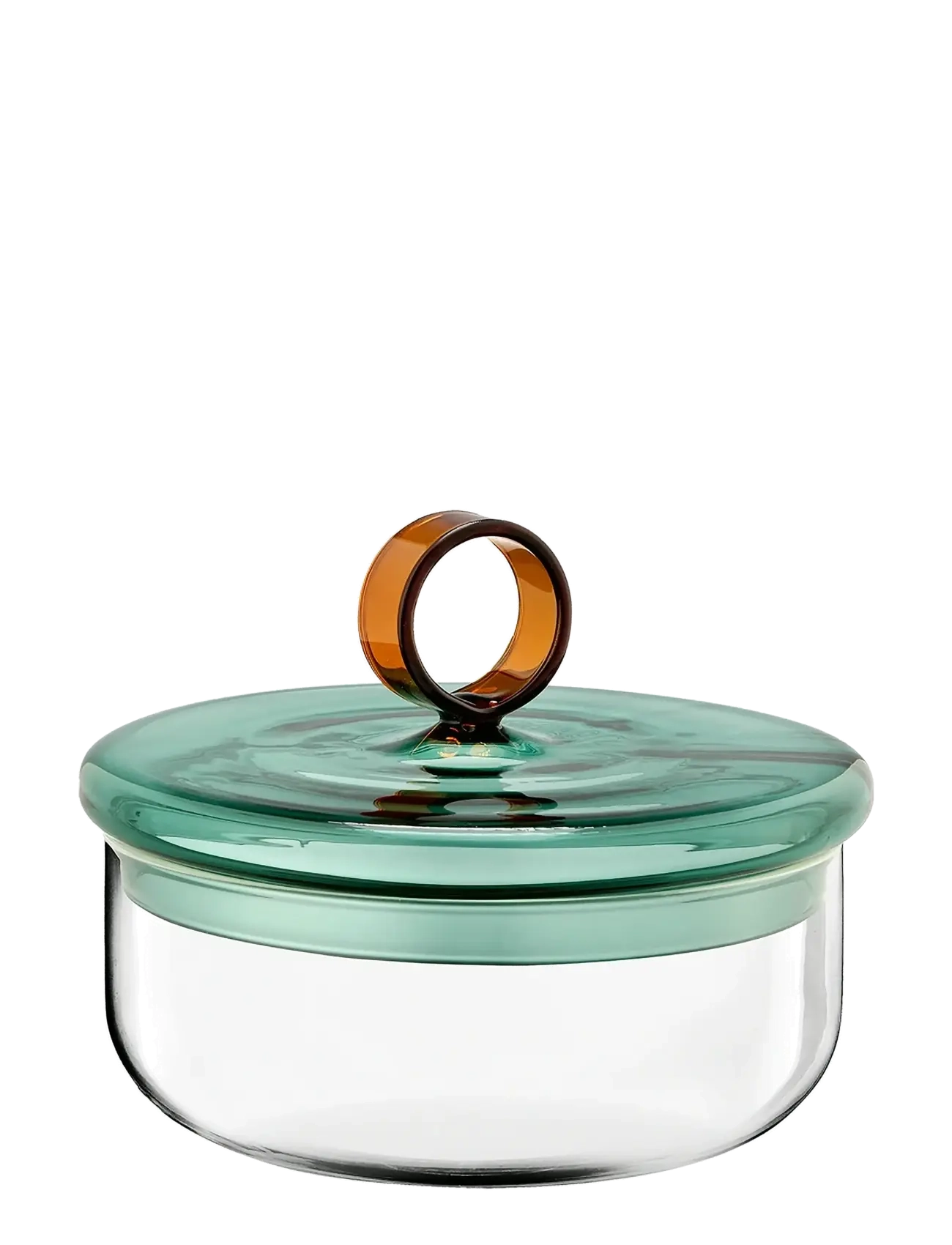 Muurla - Loop low jar w lid 12cm, clear/teal/amber - virtuves burkas - clear - 2