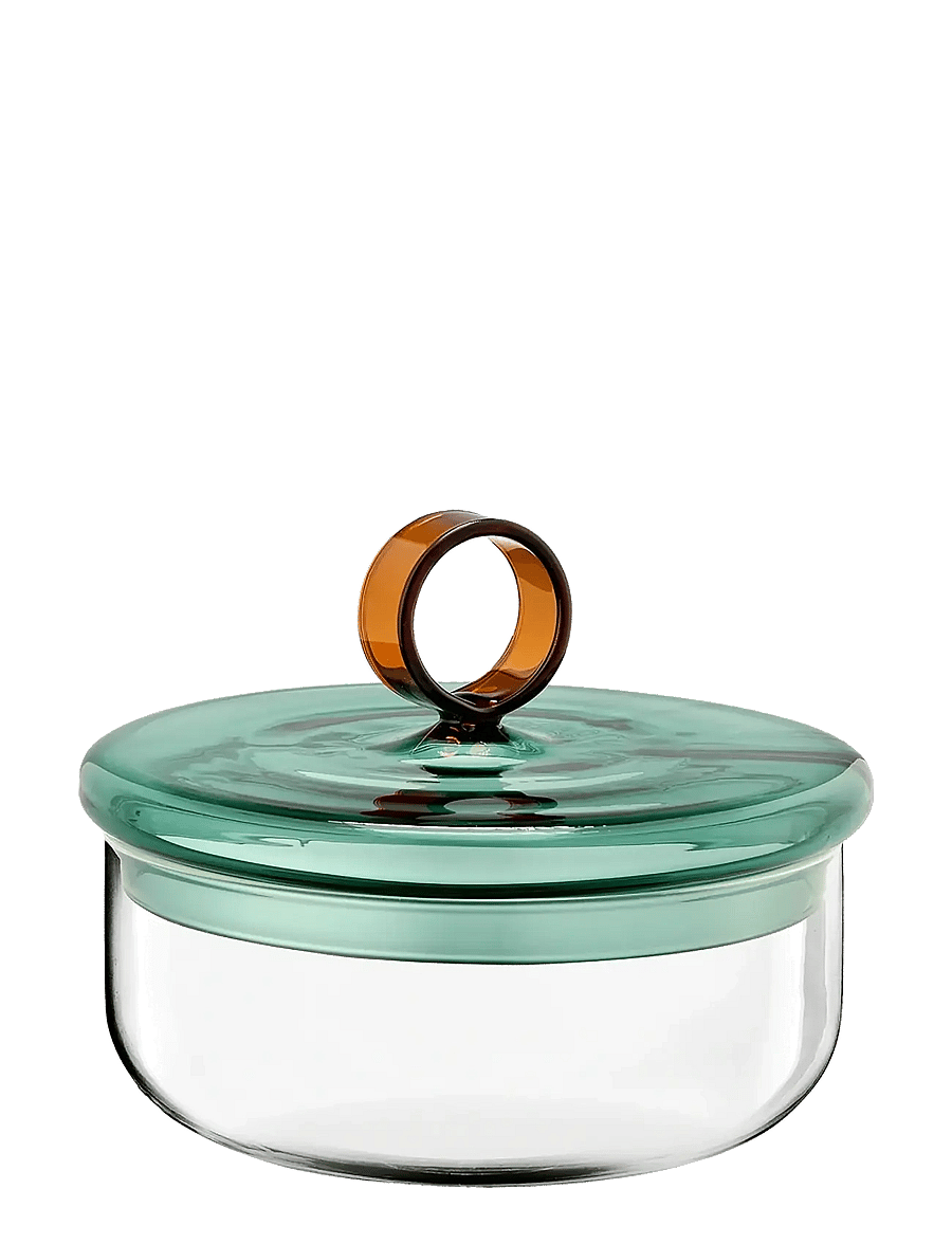 Muurla - Loop low jar w lid 12cm, clear/teal/amber - säilituspurgid - clear - 2
