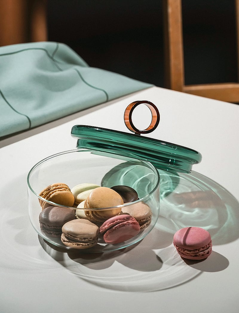 Muurla - Loop low jar w lid 12cm, clear/teal/amber - nach preis einkaufen - clear - 3