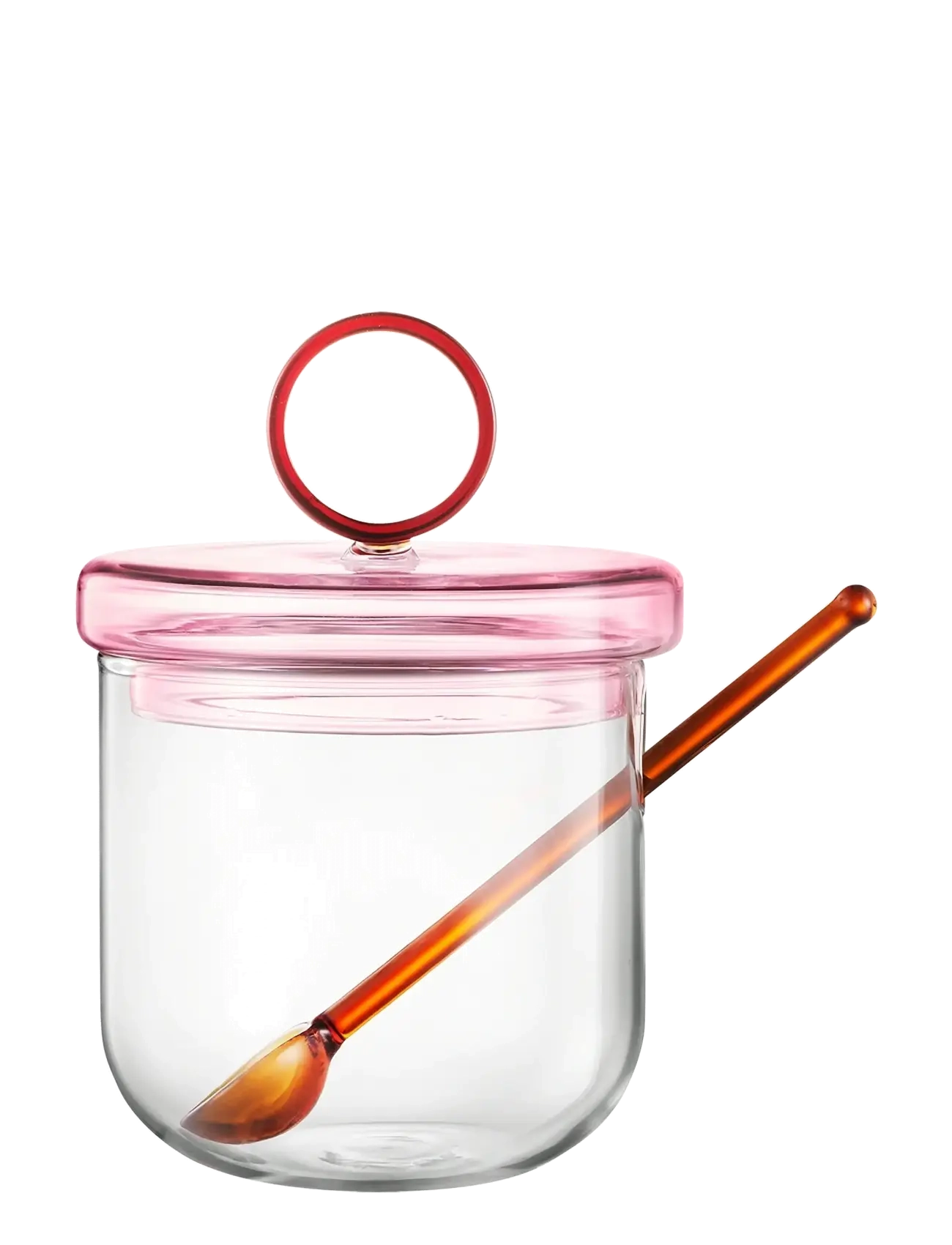 MUURLA Loop Sukkerskål Med Låg Og Ske 14 Cm, Klar/Pink/Amber Pink - 0.3 L - Unisex