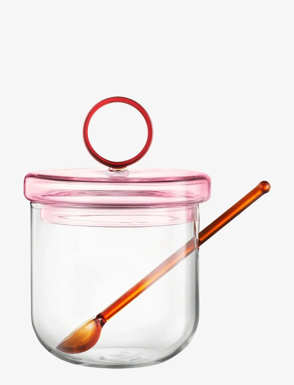 Muurla - Loop sugar jar w lid and spoon 14cm, clear/pink/amber - vorratsgläser - clear - 0
