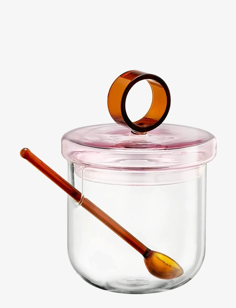 Muurla - Loop sugar jar w lid and spoon 14cm, clear/pink/amber - vorratsgläser - clear - 1