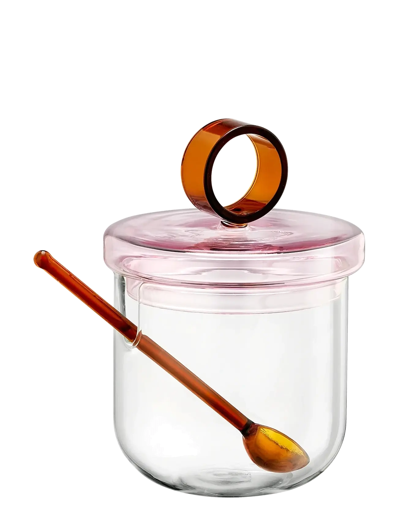Muurla - Loop sugar jar w lid and spoon 14cm, clear/pink/amber - vorratsgläser - clear - 2