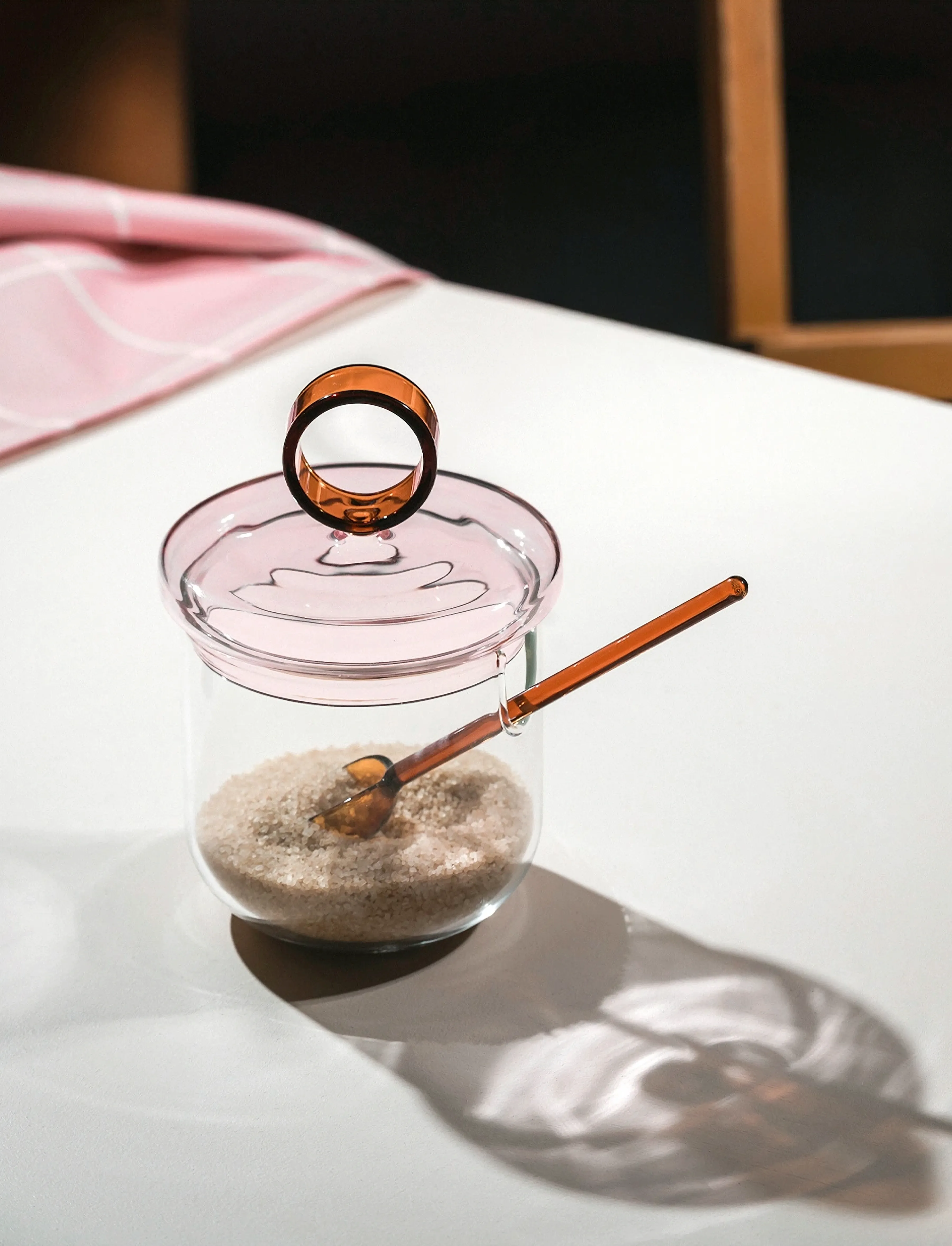Muurla Loop Sukkerskål Med Låg Og Ske 14 Cm, Klar/Pink/Amber, 0.3 L, Kitchen Storage, Rosa - Jars, Homeware