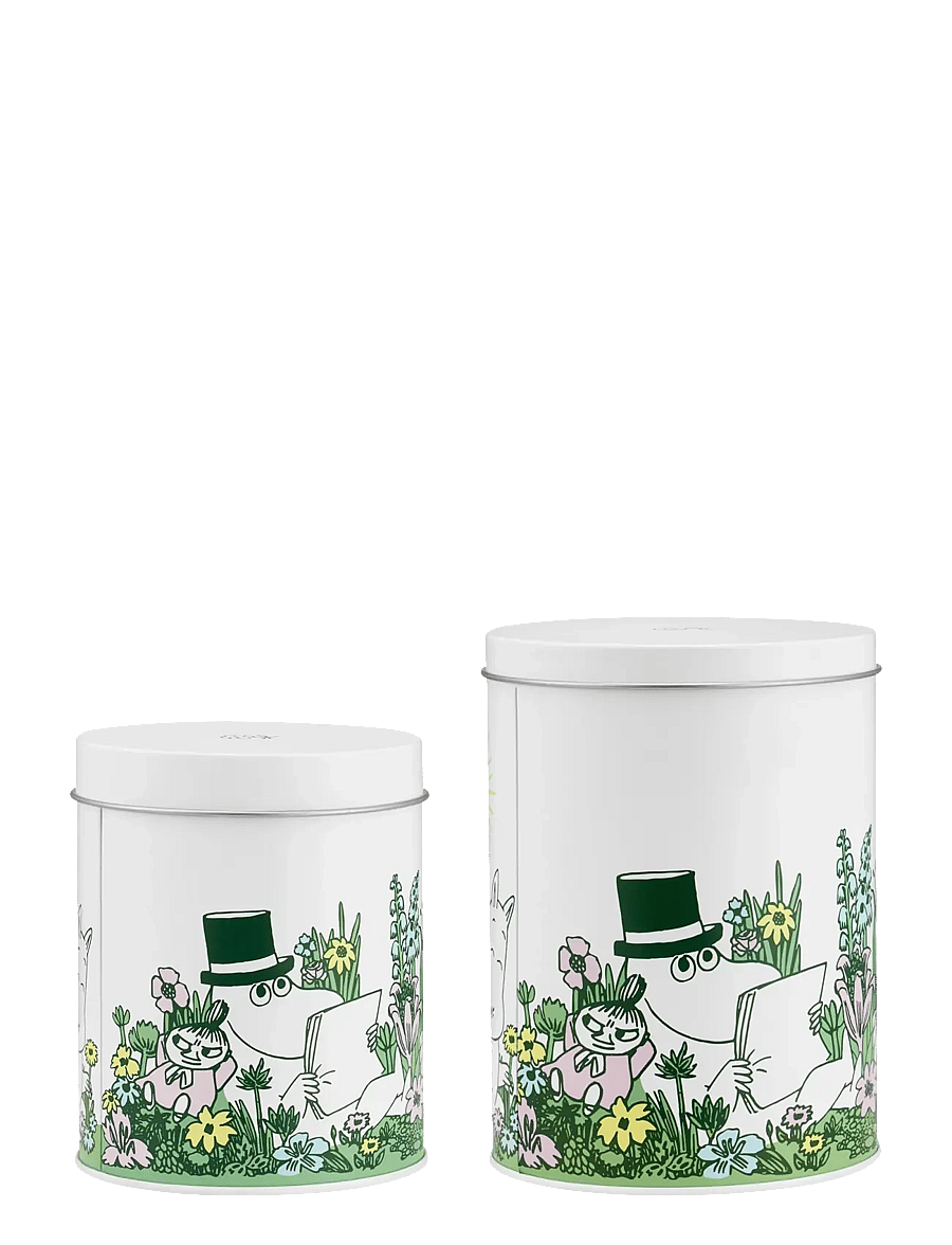 Muurla - Moomin round tin jars In the Garden 11cm and 15cm, set of 2 - vorratsgläser - white - 1