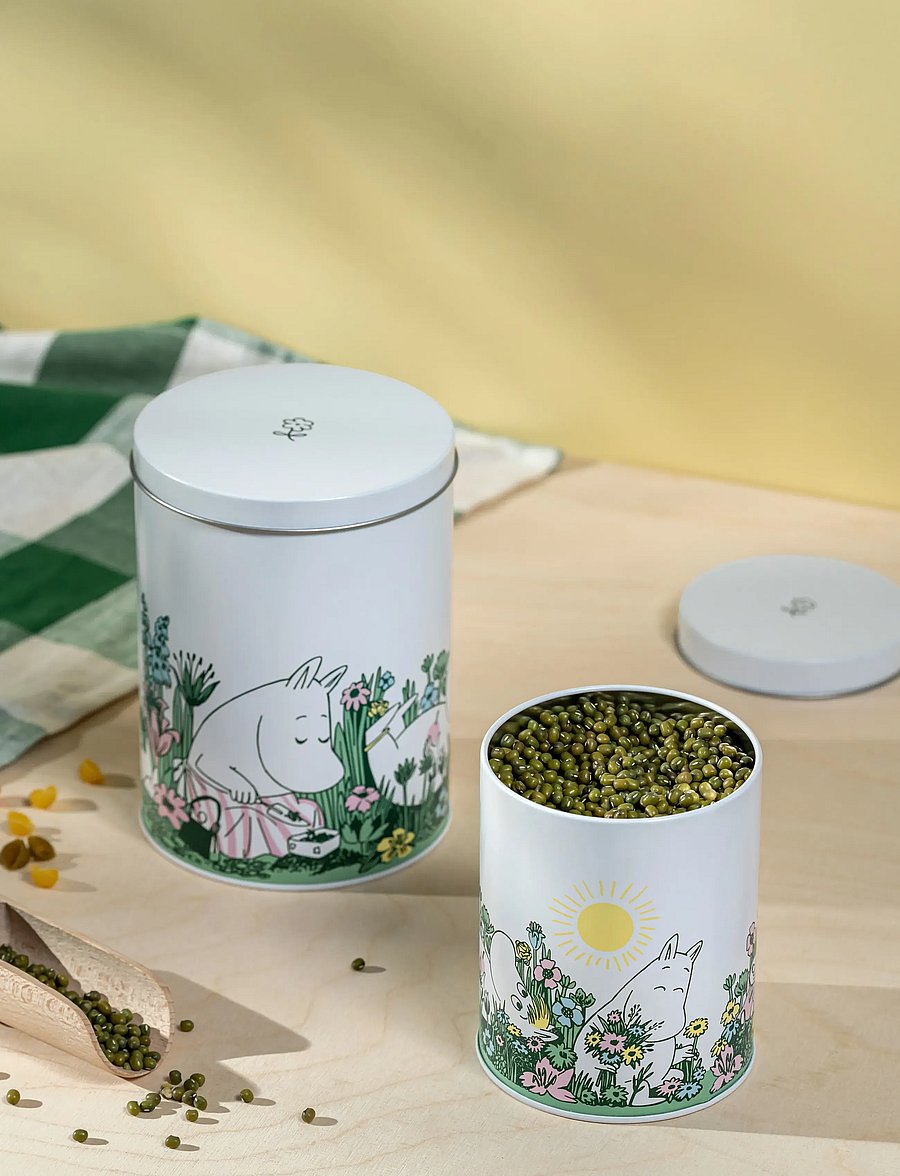 Muurla - Moomin round tin jars In the Garden 11cm and 15cm, set of 2 - vorratsgläser - white - 0