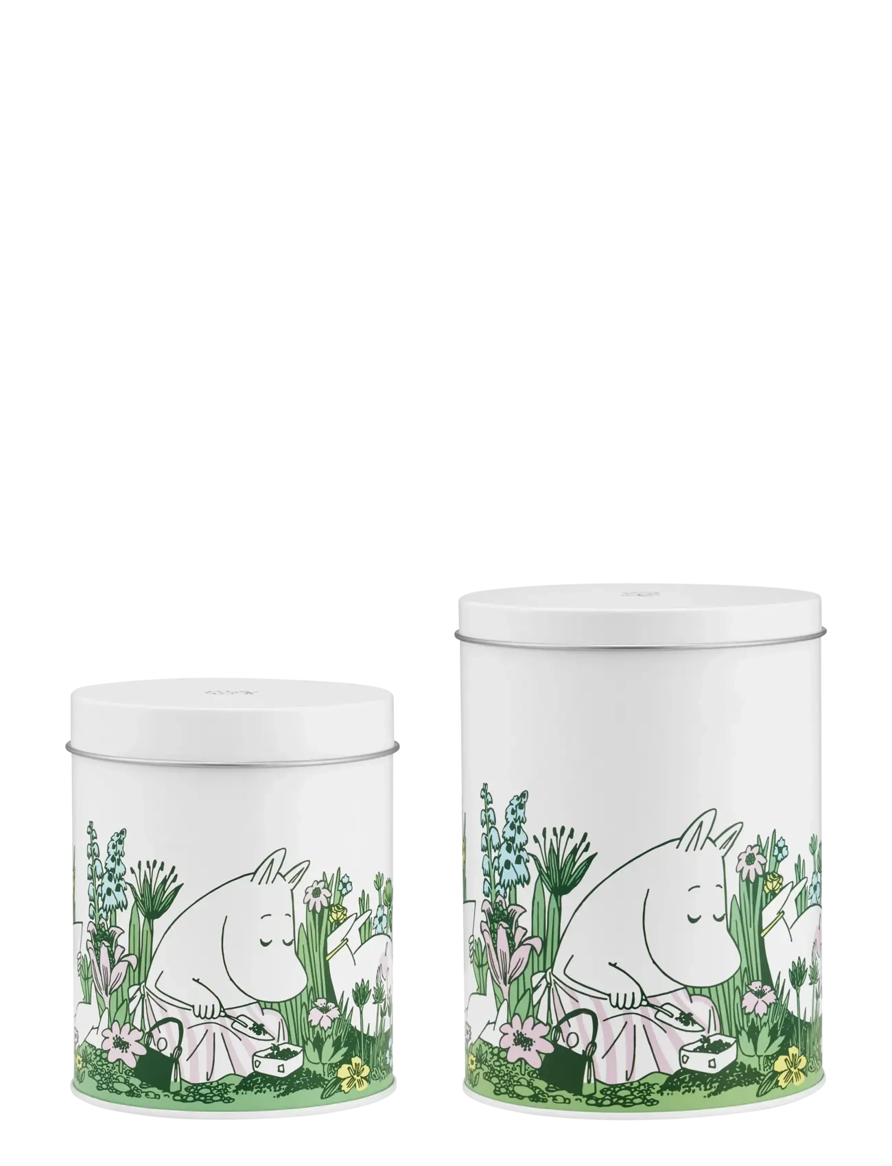Muurla - Moomin round tin jars In the Garden 11cm and 15cm, set of 2 - vorratsgläser - white - 4