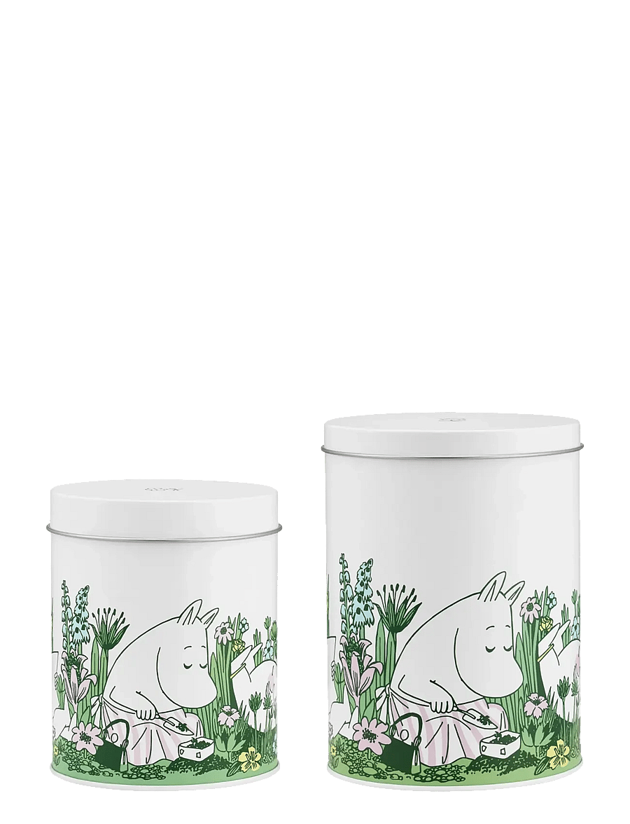 Muurla - Moomin round tin jars In the Garden 11cm and 15cm, set of 2 - vorratsgläser - white - 4