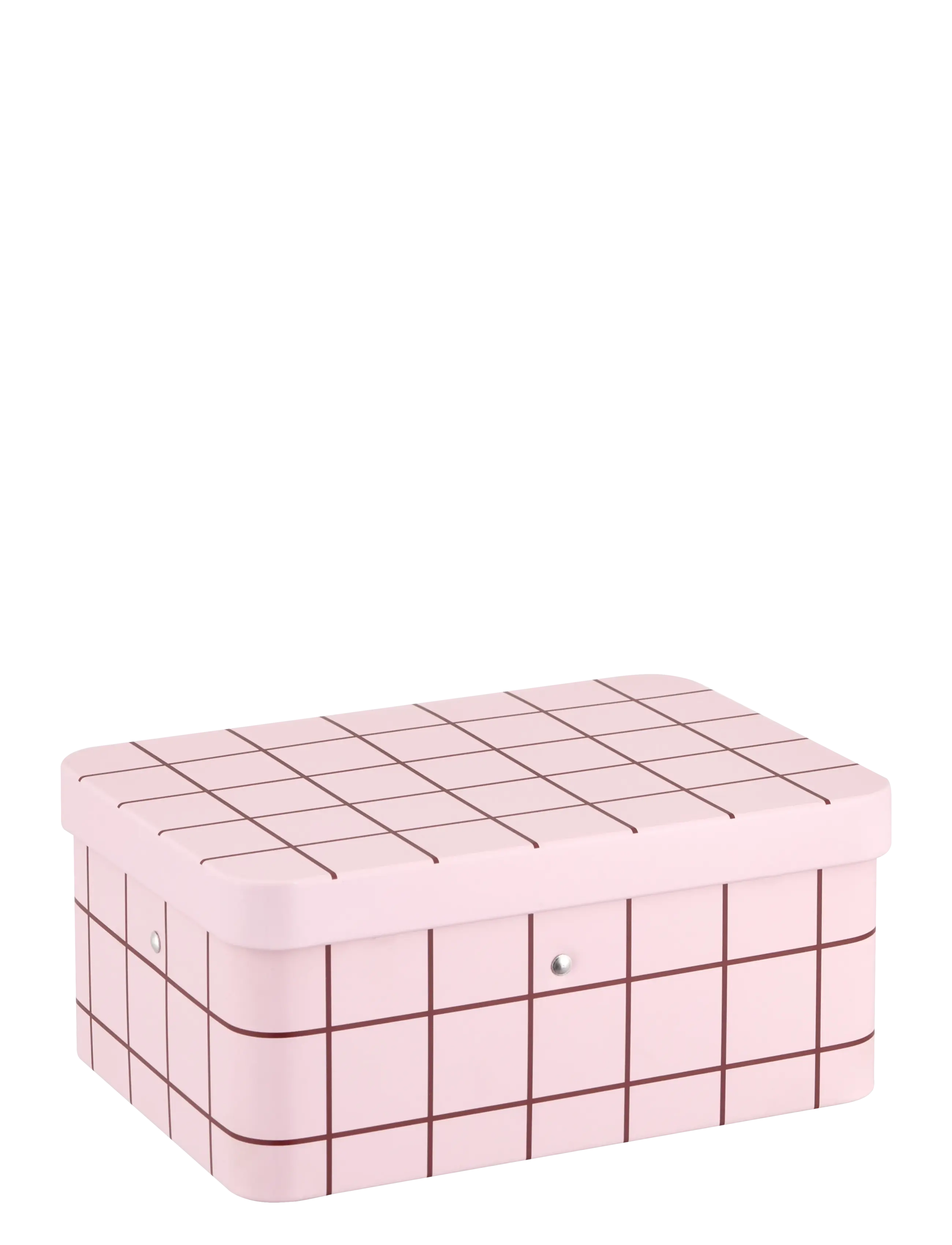 Muurla Checks & Stripes tea tin jar 17,5x13cm, pink with brown grid - Mumins - PINK / pink/rose