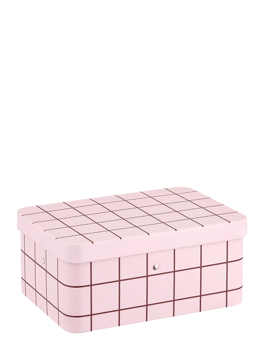 Muurla - Checks & Stripes tea tin jar 17,5x13cm, pink with brown grid - vorratsgläser - pink - 1
