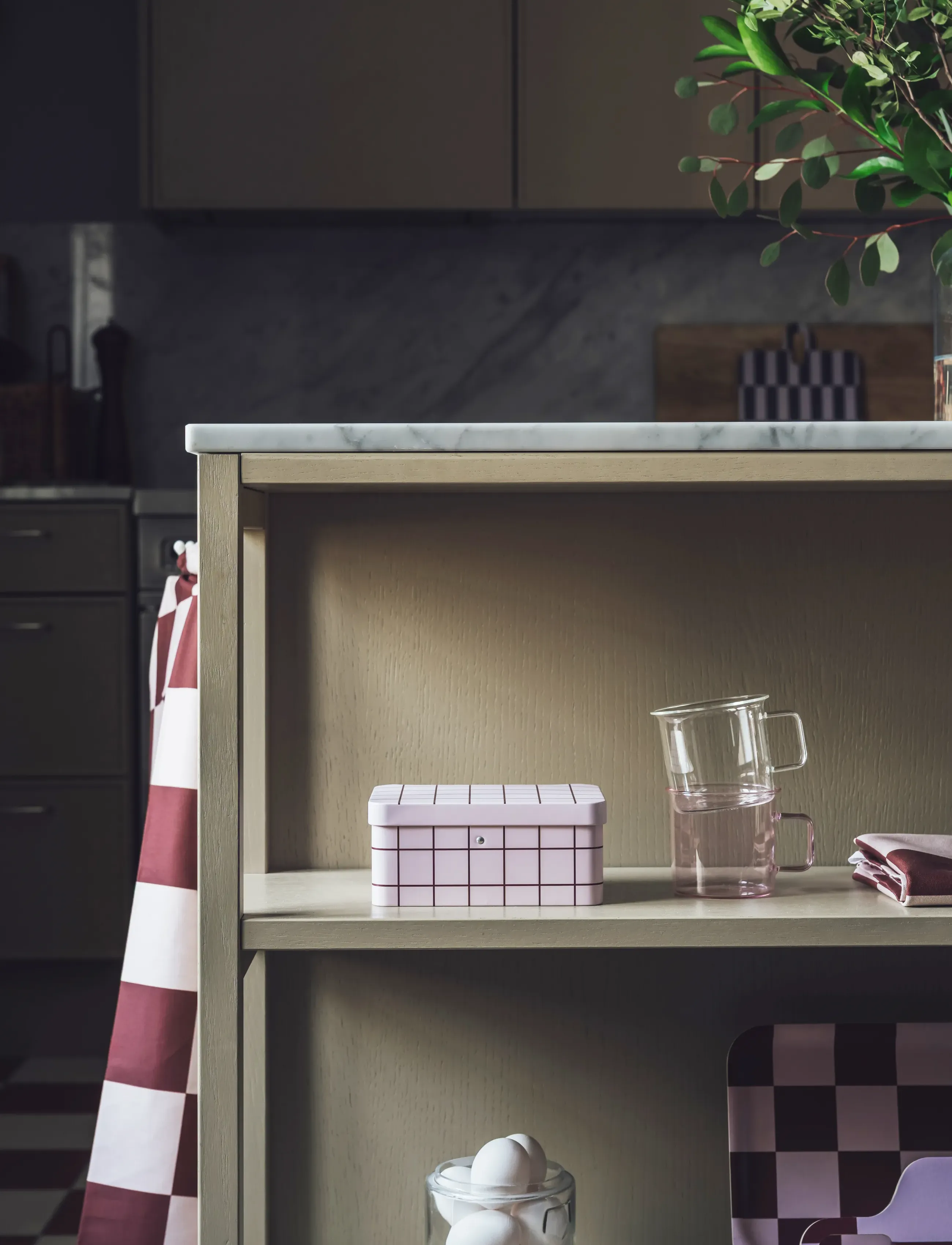 Muurla - Checks & Stripes tea tin jar 17,5x13cm, pink with brown grid - vorratsgläser - pink - 0