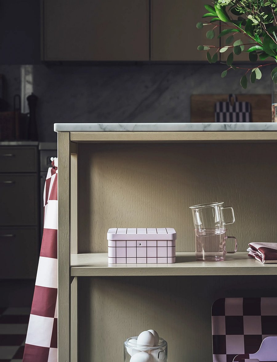 Muurla - Checks & Stripes tea tin jar 17,5x13cm, pink with brown grid - vorratsgläser - pink - 0