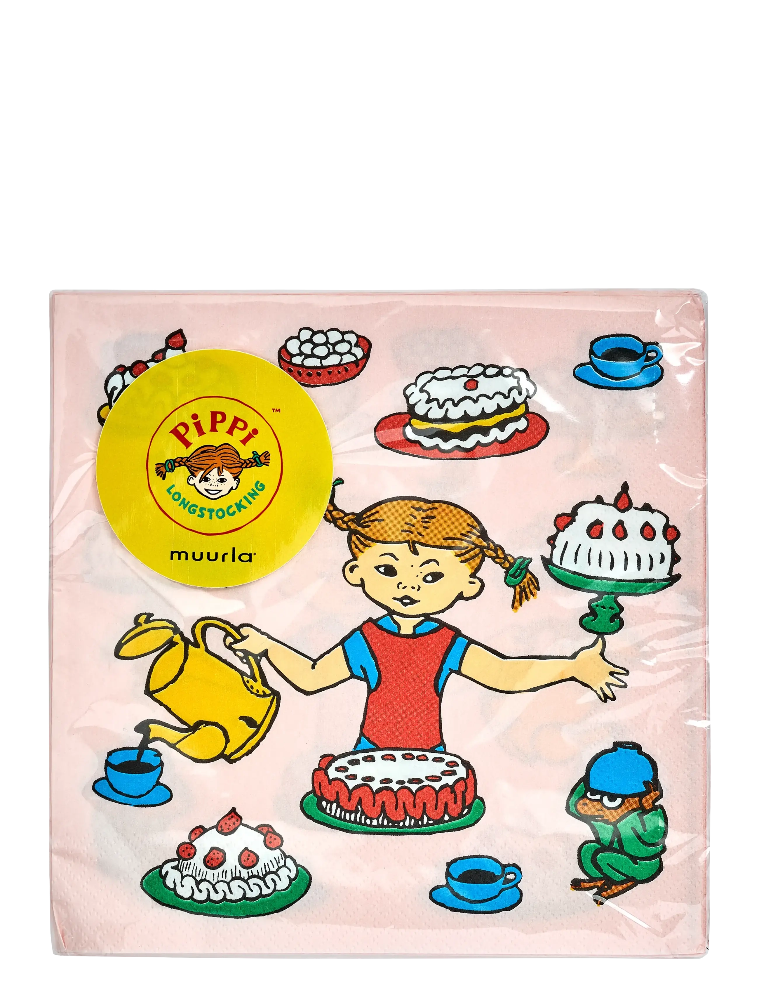 MUURLA Pippi-Serviet 33x33 Cm Fødselsdag Pink - 33X33CM - Kinder