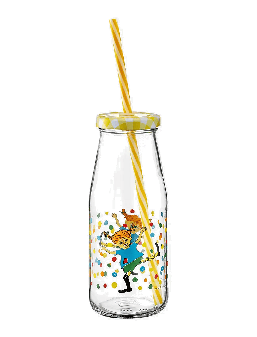 Pippi Langstrumpf - Bottle with straw and lid Hoppsansa - wasserflaschen - clear - 0